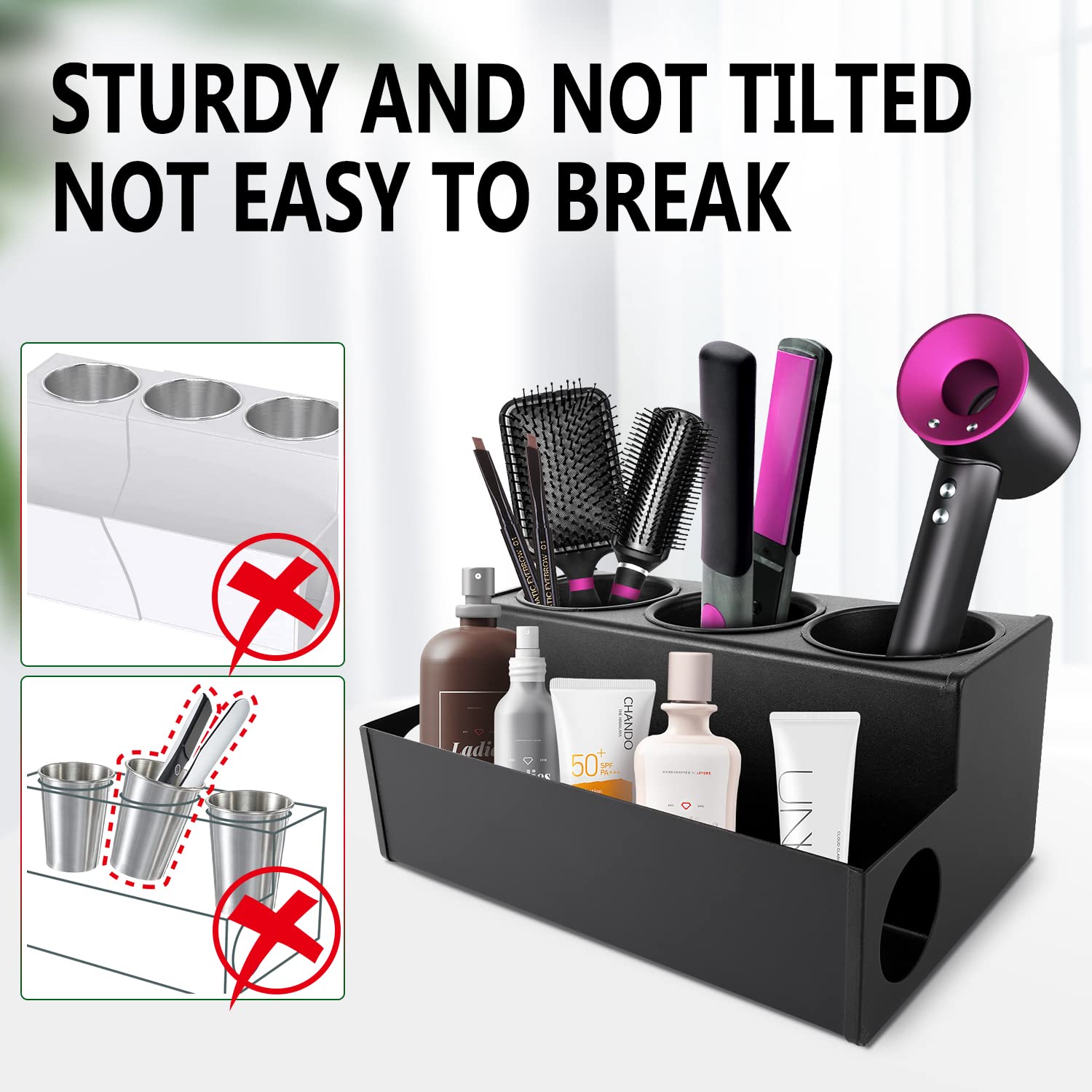 Twiziuao Hair Dryer Holder Hair Accessories Organizer Wall Mounted Bathroom Counter, Stainless Hair Tool Organizer Countertop Ba