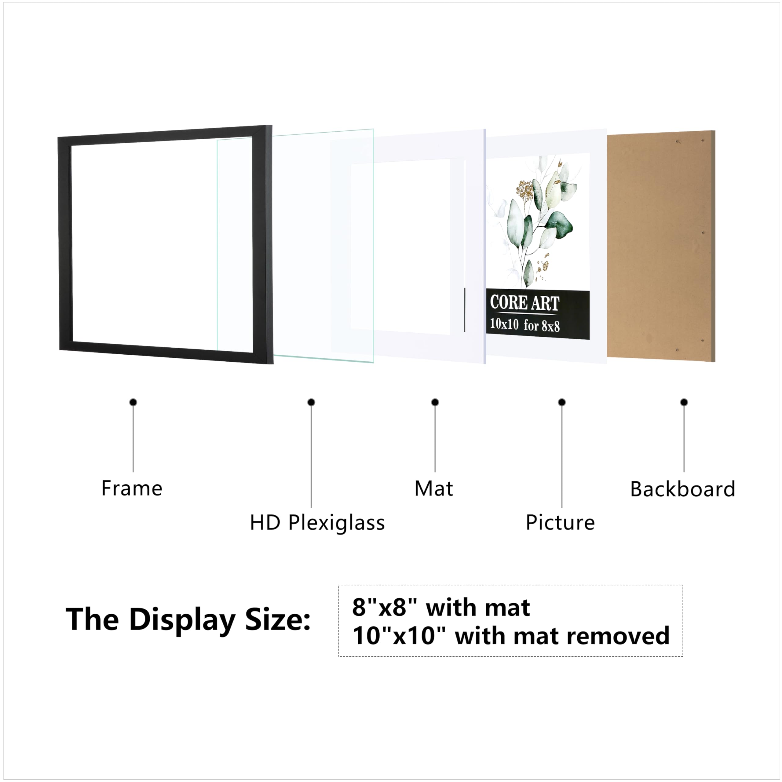 CORE ART 10x10 Picture Frame Set of 4, Display Pictures 8x8 with Mat or 10 x 10 without Mat, Multi Photo Frames Collage for Wall
