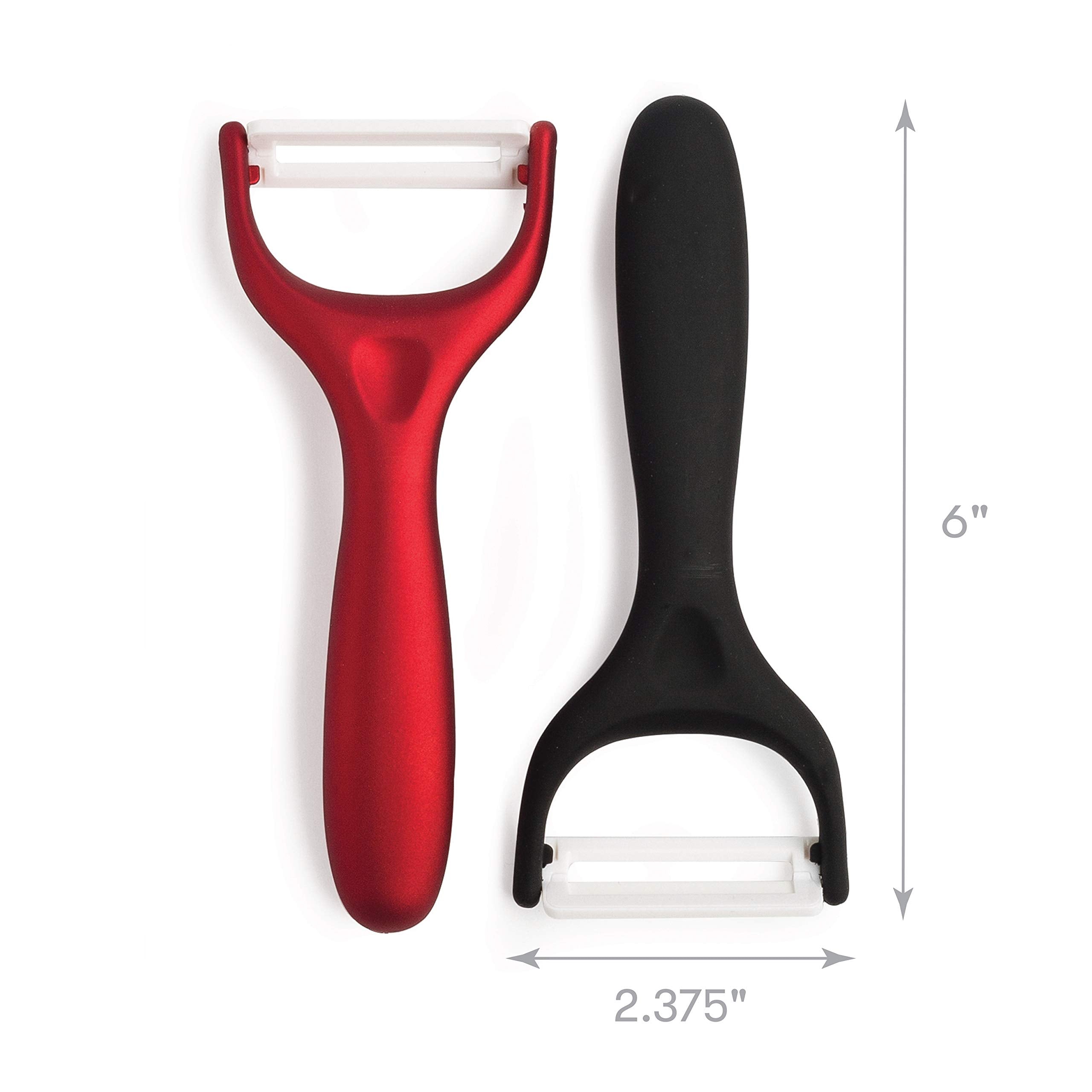 Cooking Light Ceramic Peeler Set with Ultra Sharp and Durable Blades  Ergonomic Handles Black and Red Kitchen Tools  2 Piece  Black/Red