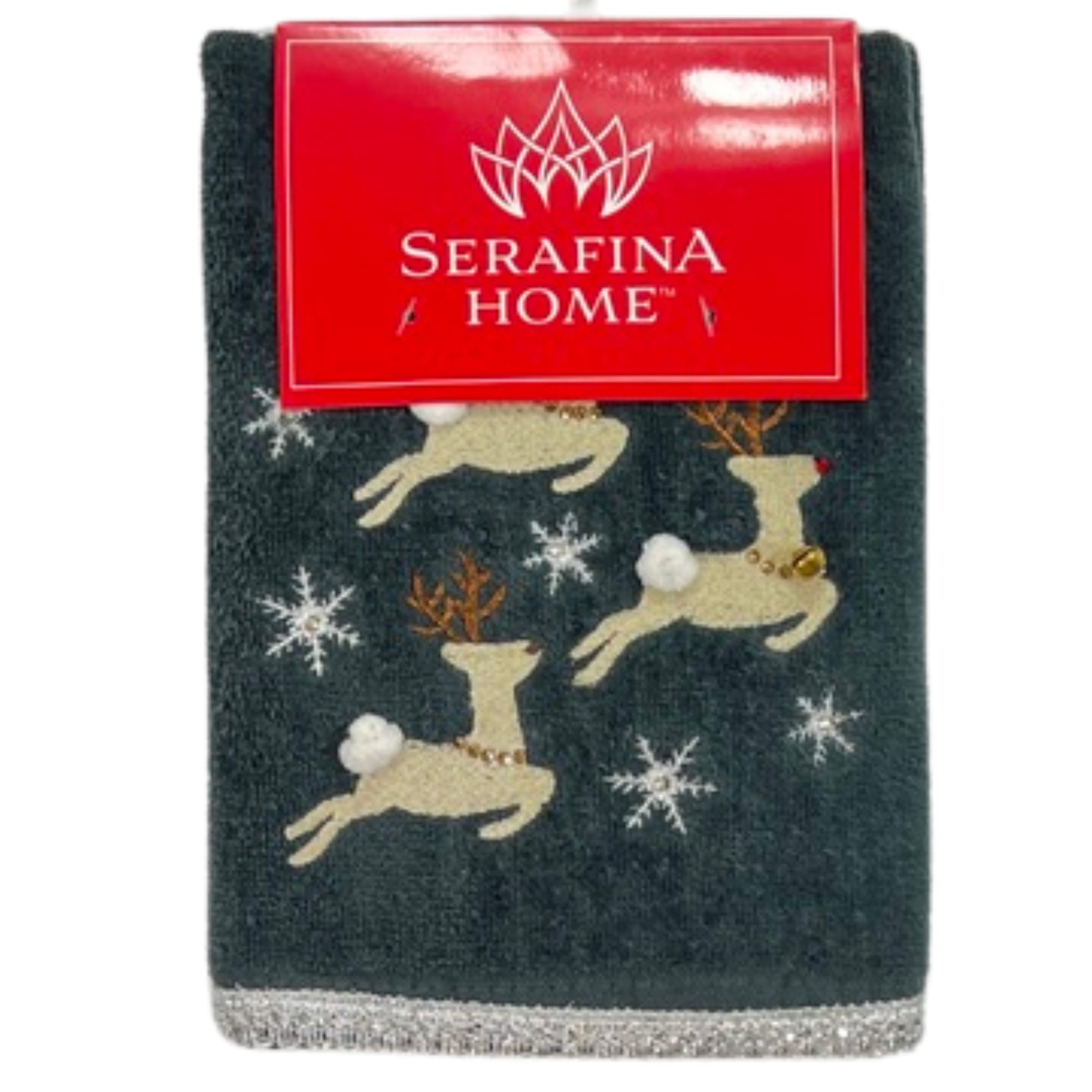Dancing Reindeer Christmas Bath Hand Towels, Dark Grey, Set Of 2, 16 X 25 In, 100% Cotton