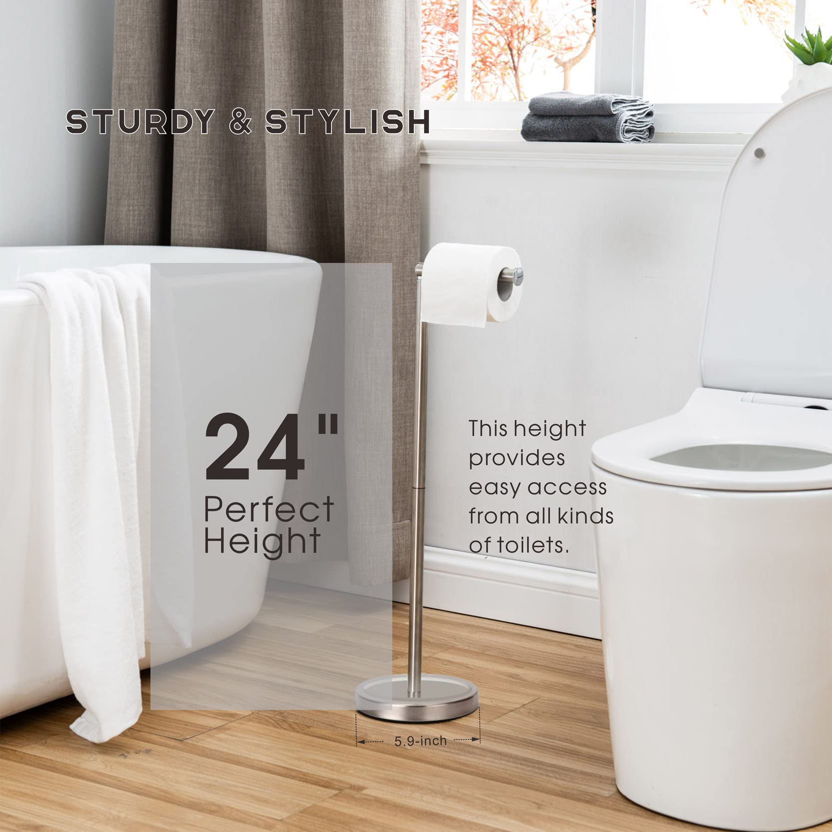 Songtec Toilet Paper Holder Stand, Sturdy Floor Standing Tissue Roll Holder For 5 Toilet Paper Rolls, Rust-Proof & Heavy Stainle