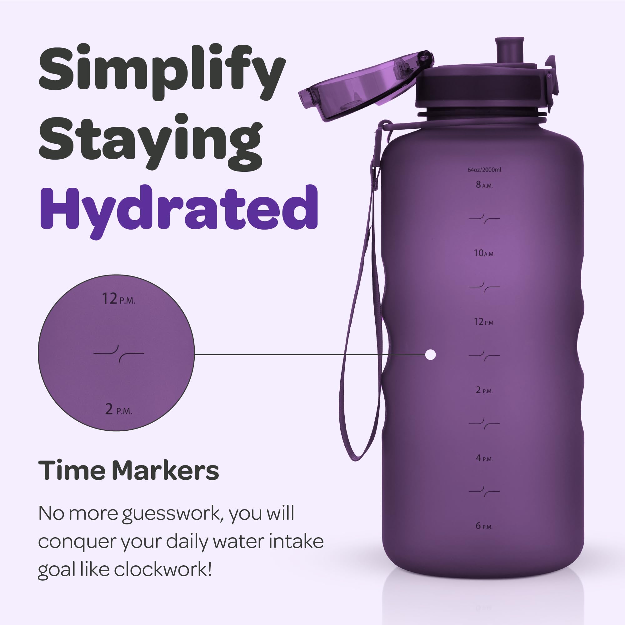 Hydracy 2L Large Water Bottle, 100% Bpa Free Tritan Plastic, Leakproof, Zero Condensation, Motivational Timeline, Safe, Non-Toxi