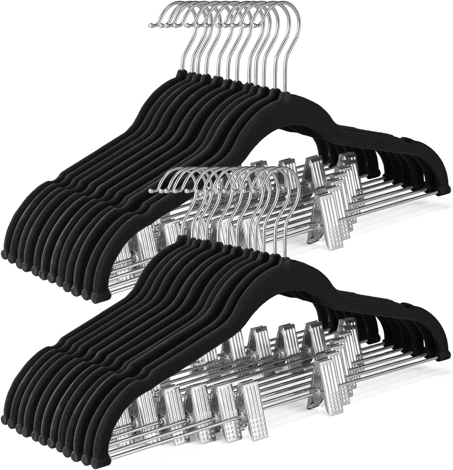 Bleqys Clothes Hangers With Clips Black Velvet Hangers Use For Skirt Hangers Clothes Hanger Pants Hangers Ultra Thin No Slip Spa