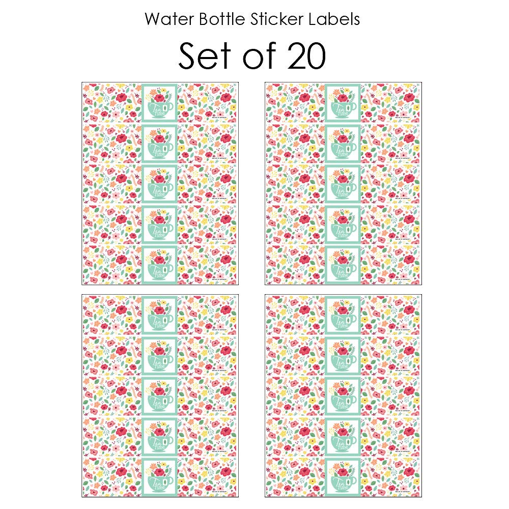 Big Dot Of Happiness Floral Lets Par-Tea - Garden Tea Party Water Bottle Sticker Labels - Set Of 20