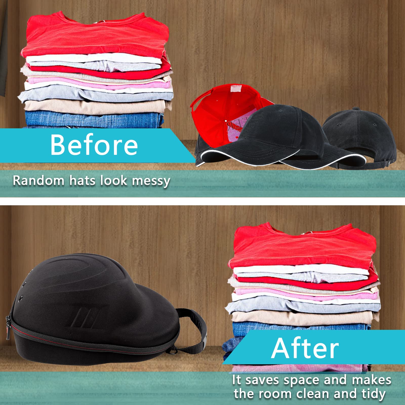 Glamgen Hard Hat Case For Baseball Caps,Hat Carrier Travel Case With One Black Baseball Cap And Adjustable Shoulder Strap,Hat Or
