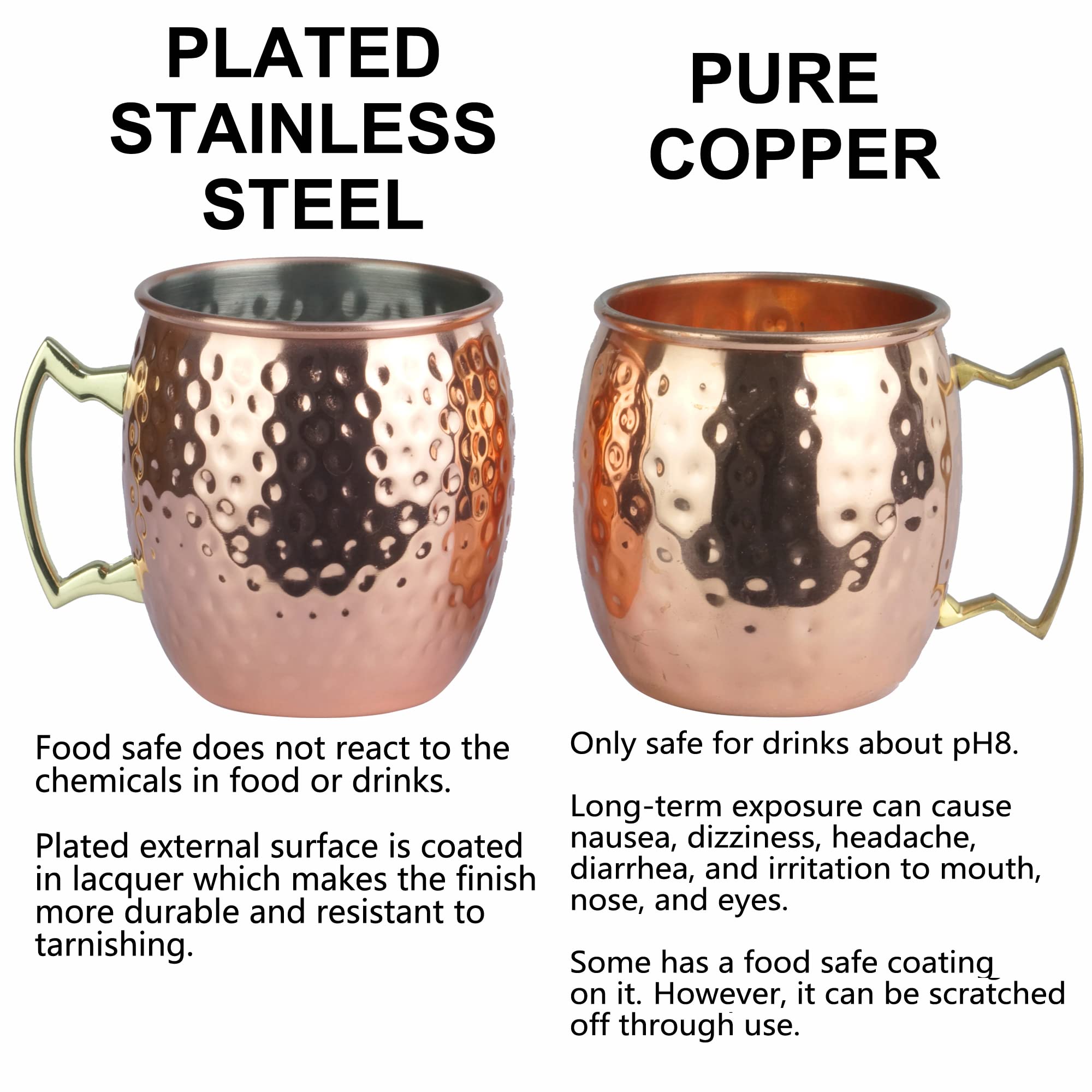Arora Moscow Mule Mug, Set Of 4 Copper Hammered, Durable For Home Dining, Max Capacity 20Oz, 3.7'' D X 3.9'' H
