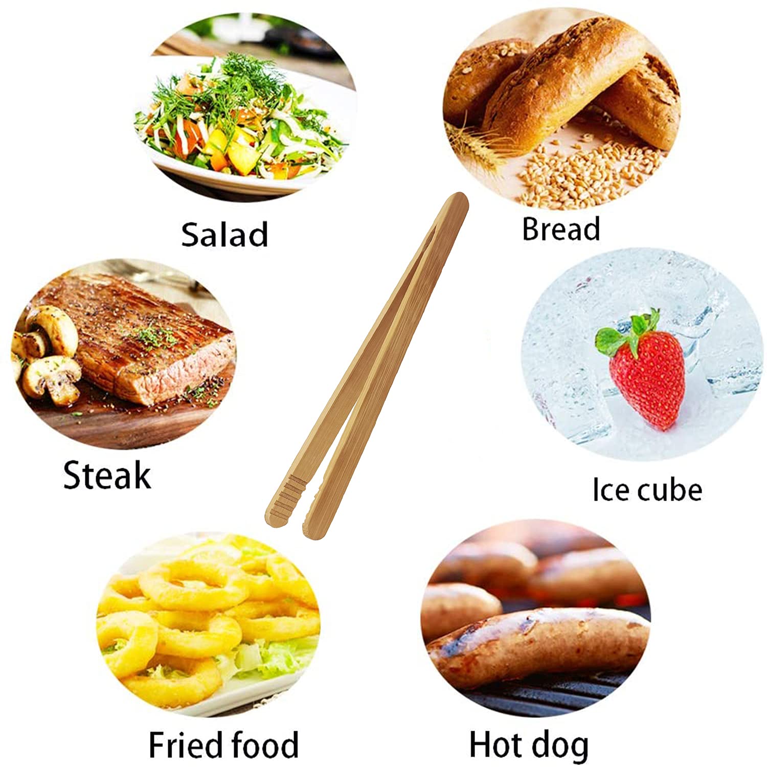 7 Inch Bamboo Kitchen Utensil Tongs, Reusable Bamboo Toast Tongs For Toast, Kimchi, Fruit And Tea, 8 Pcs.