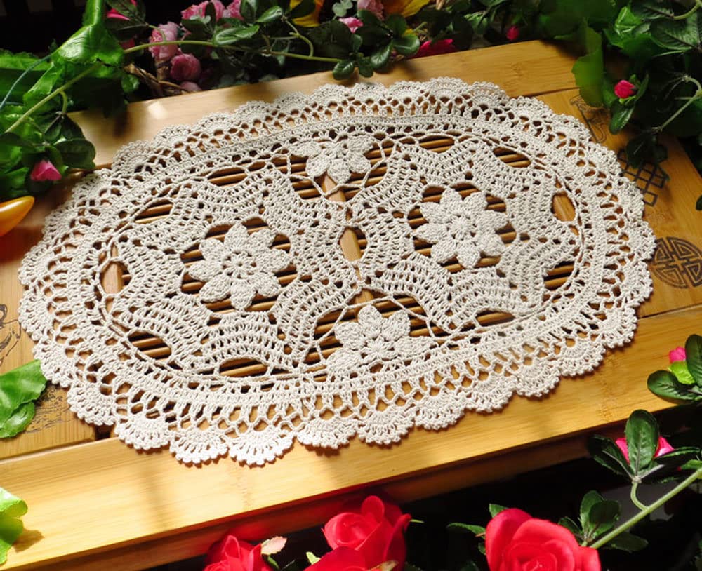Laivigo New Handmade Crochet Lace Oval Table Placemat Doilies Doily,12 X 20 Inch,White,2Pcs