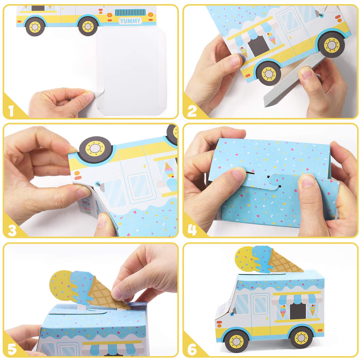 Ice Cream Party Favor Boxes Ice Cream Truck Shape Treat Boxes Summer Goodie Candy Boxes Sprinkles Themed Baby Shower Kids Birthday Party Centerpieces Table Decor Supplies Set of 12