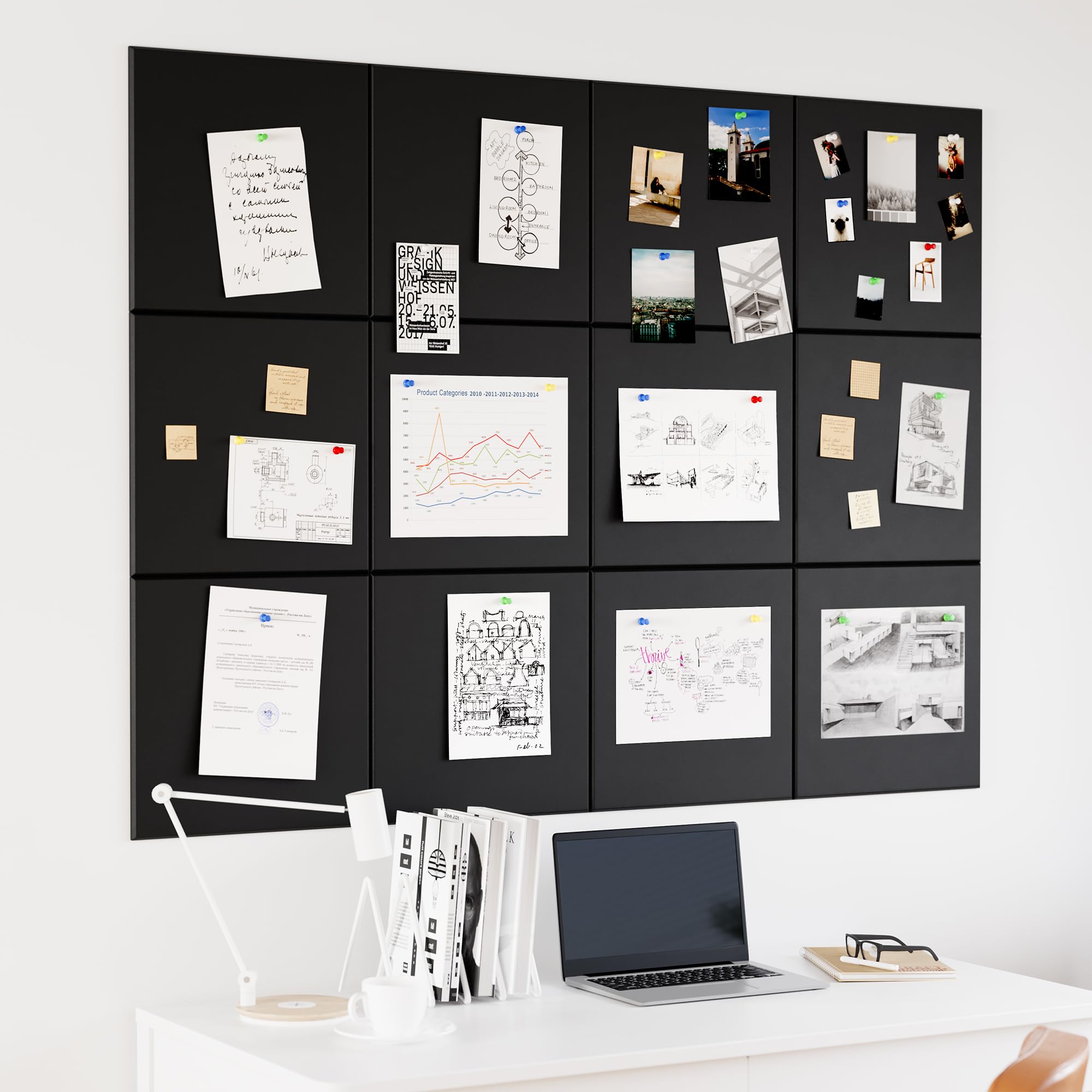 Neatsure Large Cork Board for Wall, 48 x 36 Bulletin Board with Pushpins, 12 Panels Felt Tiles Tack Push Pin Board for Office, B