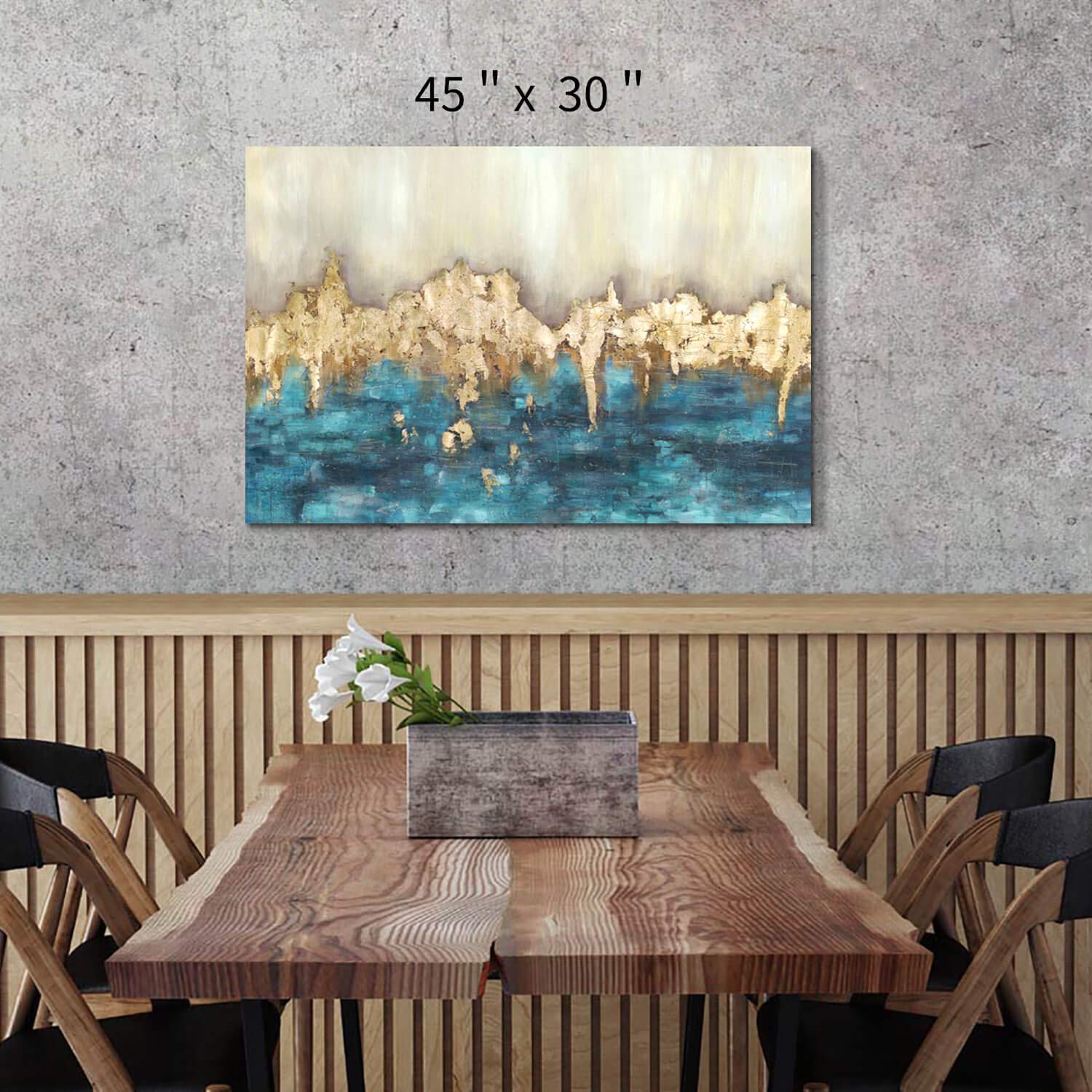 Hand Painted Canvas Wall Art: Large Dark Blue Gold Abstract Artwork Textured Painting For Living Room (45    X 30'' X 1 Panel)