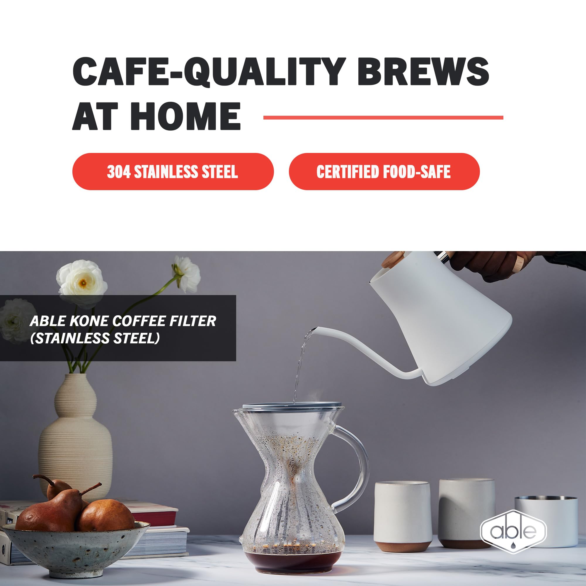 Able Kone For Chemex: The Original Reusable Stainless Steel Coffee Filter