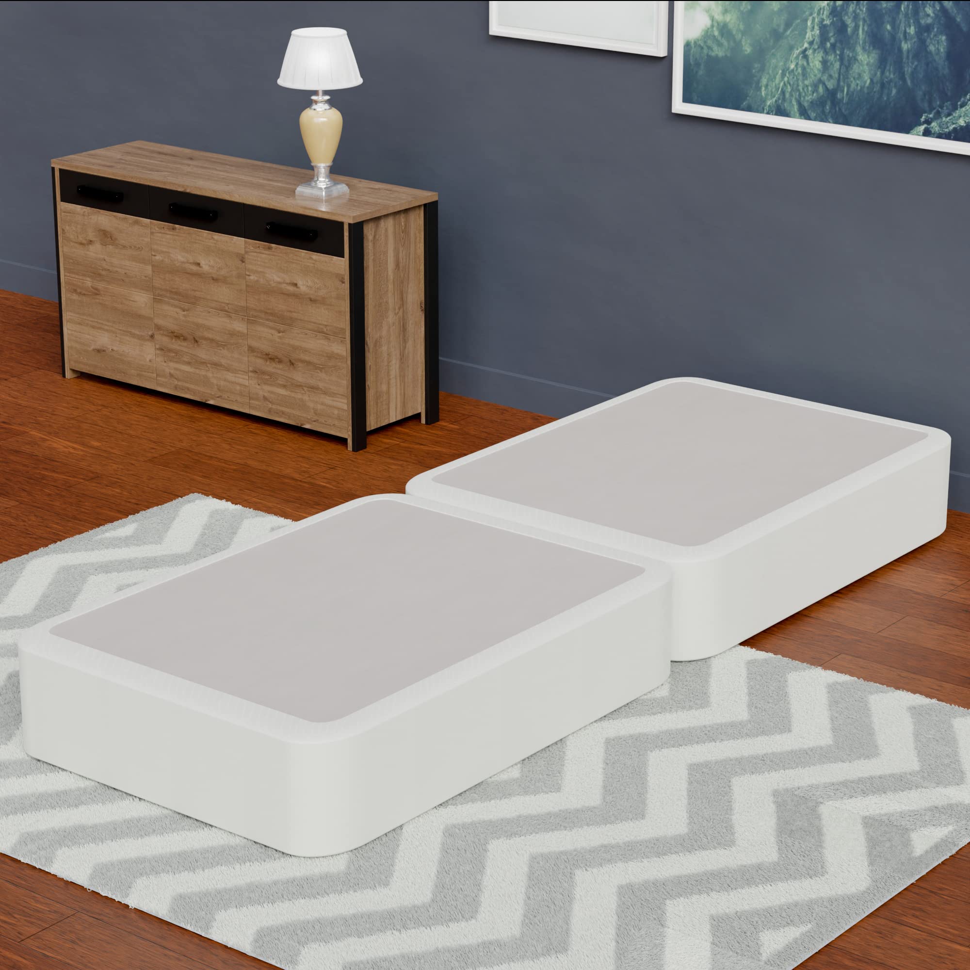 Continental Sleep 8-Inch Fully Assembled Metal Traditional Box Spring/Foundation For Mattress Set, Twin Xl, Grey And White