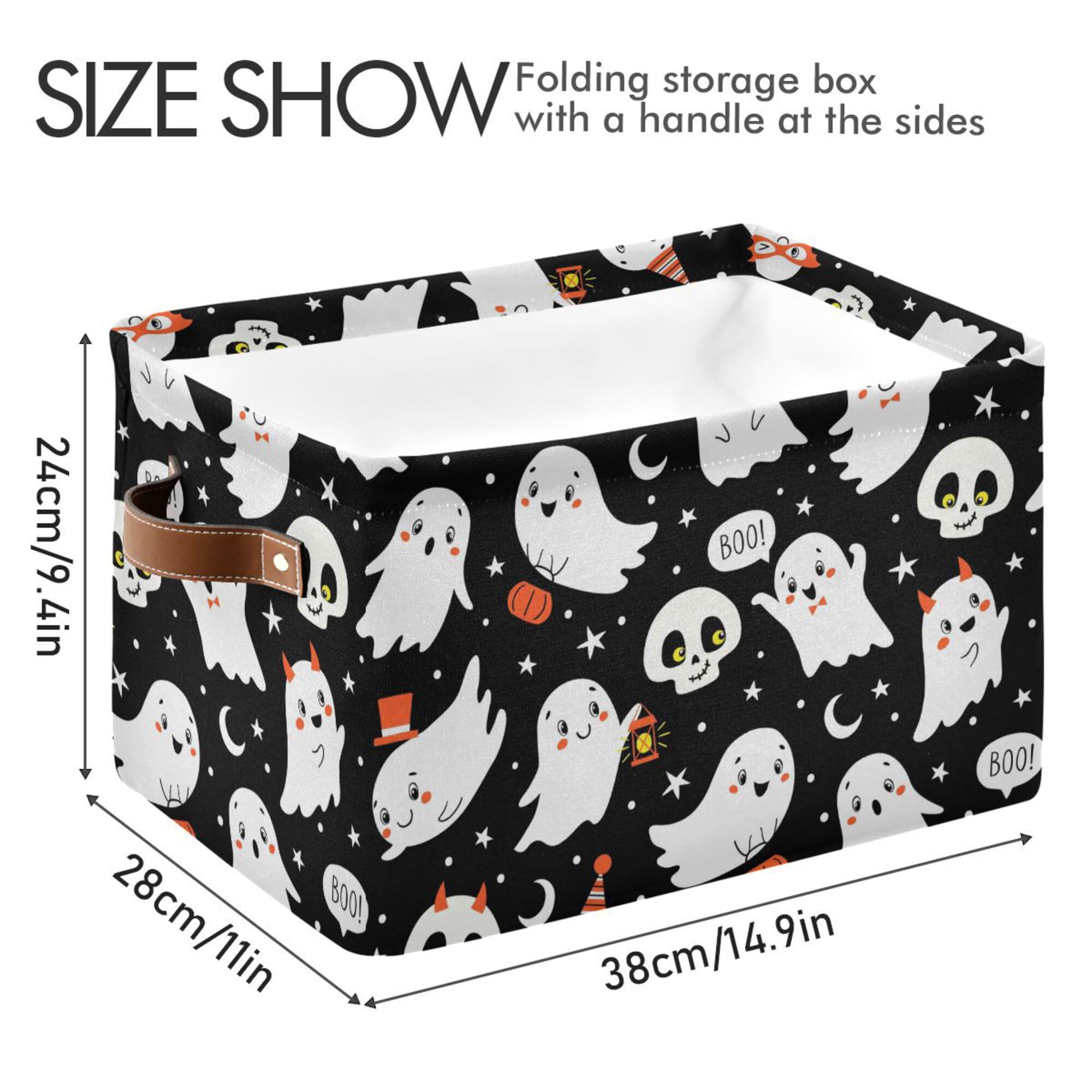 Xigua Halloween Decorations Ghost Storage Basket Collapsible Toy Storage Bins Waterproof Canvas Storage Basket With Leather Hand