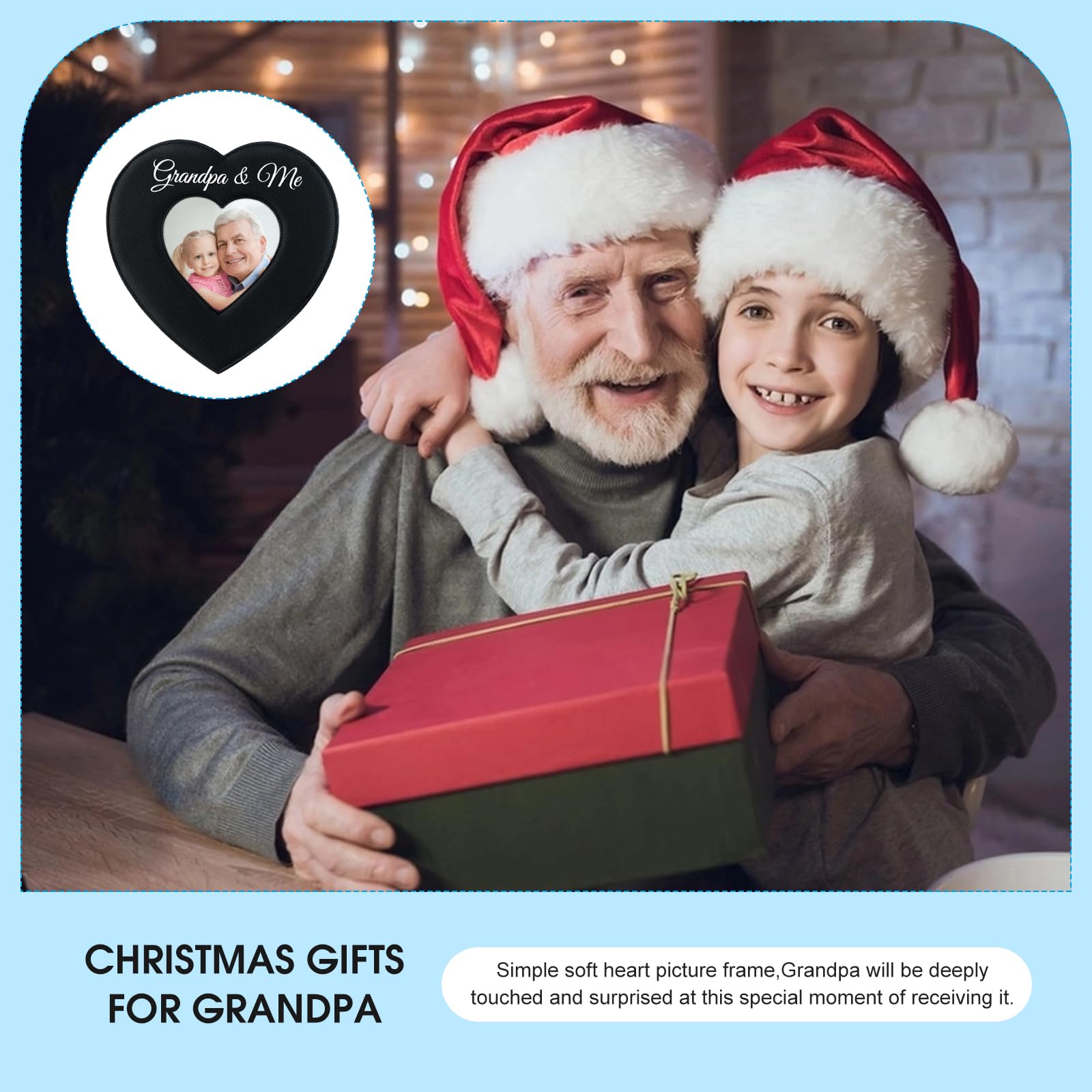 PETCEE Grandpa and Me Picture Frame- 4 x 4 Heart Christmas Keepsake Gifts for Grandpa Picture Frame Soft Leather Christmas Thank