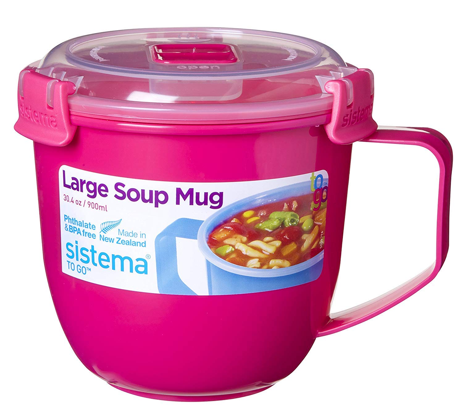 Sistema Microwave Soup Mug, Large | 900 ml Microwave Food Container with Steam-Release Vent | BPA-Free | Assorted Colours (Not S
