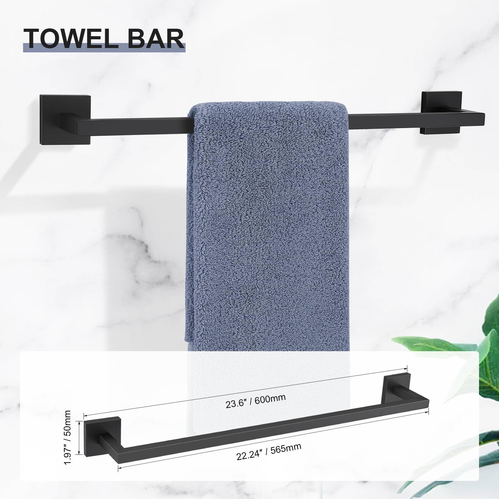 Tnoms 5 Pieces Matte Black Towel Bar Set,Bathroom Hardware Set Towel Racks Set For Bathroom Sus304 Stainless Steel Bathroom Acce