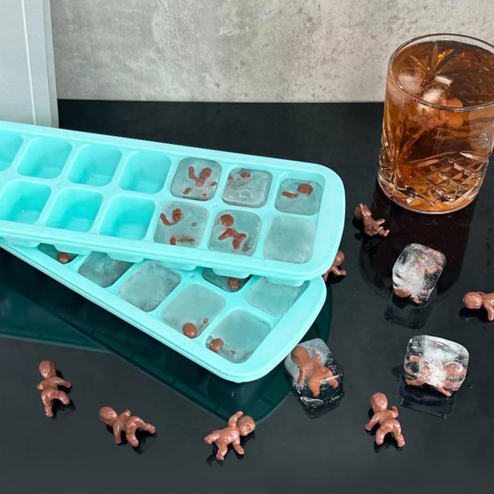 Juxinda My Water Broke Baby Shower Game - 36 1.2 Inch Tiny Plastic Babies, 2 Ice Cube Trays For Baby Shower Ice Cube Games (Dark