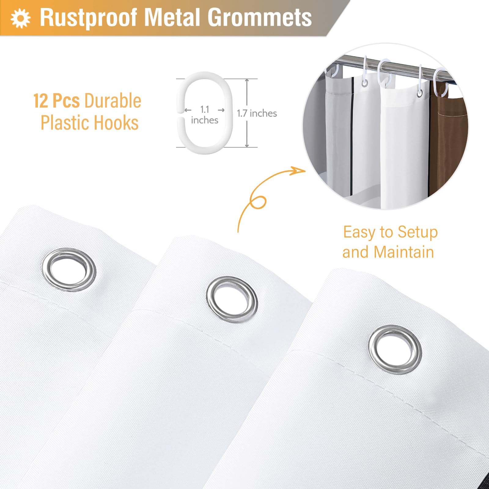 BTTN Brown Fabric Shower Curtain - Geometric Shower Curtain Set with 12 Plastic Hooks  Water Repellent  Machine Washable  Modern Decorative Polyester Cloth Shower Curtains for Bathroom - 72x72