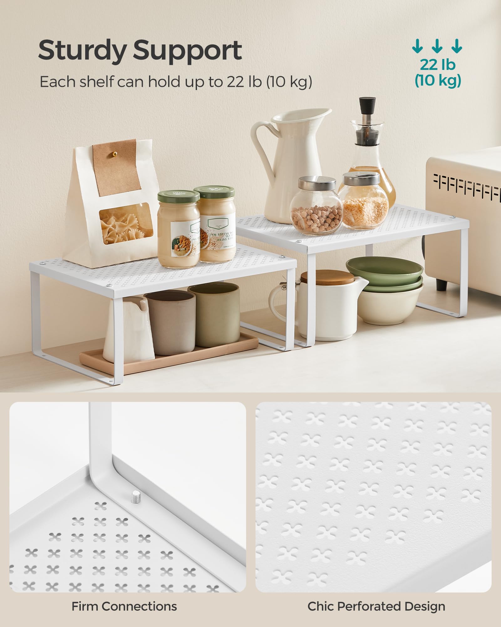 SONGMICS Spice Racks, Cabinet Shelf Organizers, Shelf Organizers, Countertop Organizers, Shelf Risers, Stackable, Expandable, Se