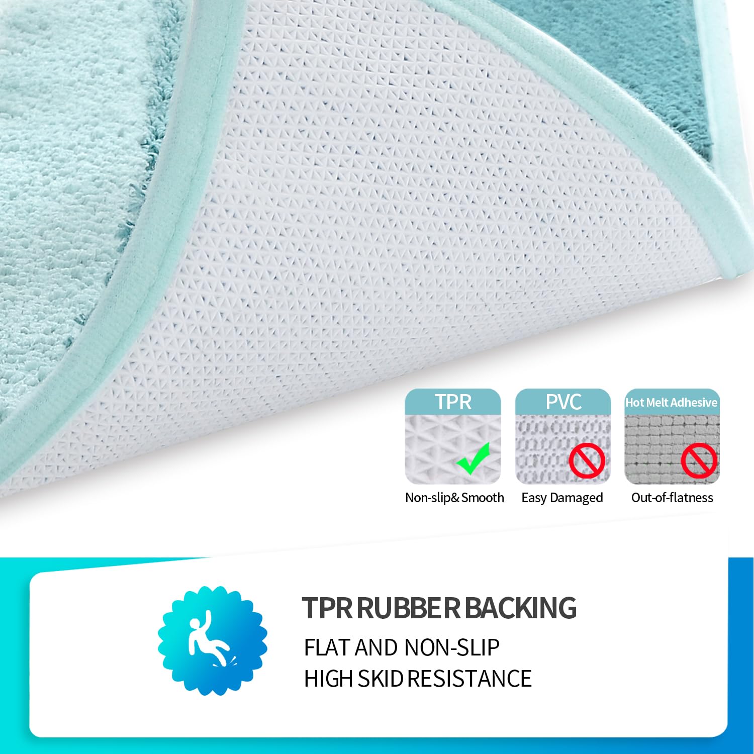 SiliPacks Bathroom Rugs 18''x47'' Non-Slip Microfiber Carpet  Machine Washable Quick Dry Bath Mats for Bathroom  Bedroom and Kithchen-Turquoise