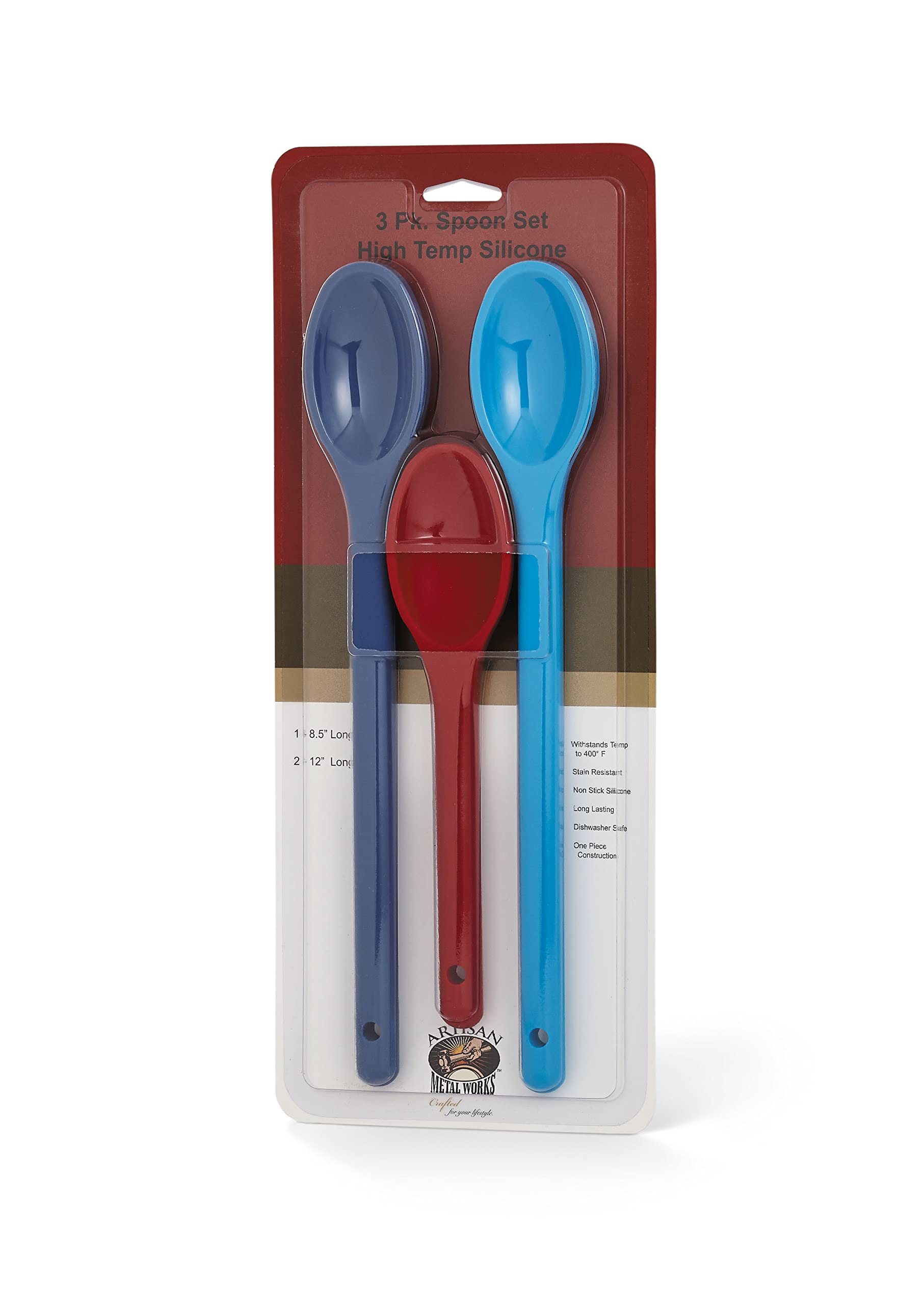 Artisan 3-Piece Nonstick Silicone Heat-Resistant Kitchen Spoon Set,Red/Blue