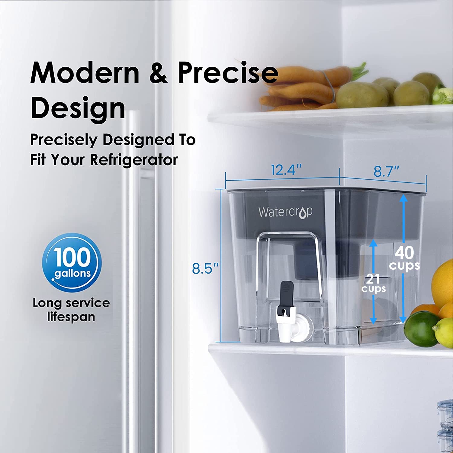 Waterdrop Alkaline Water Filter Dispenser, Large 40-Cup, Healthy, Clean & Toxin-Free Mineralized Alkaline Water, 100-Gallon, Bpa