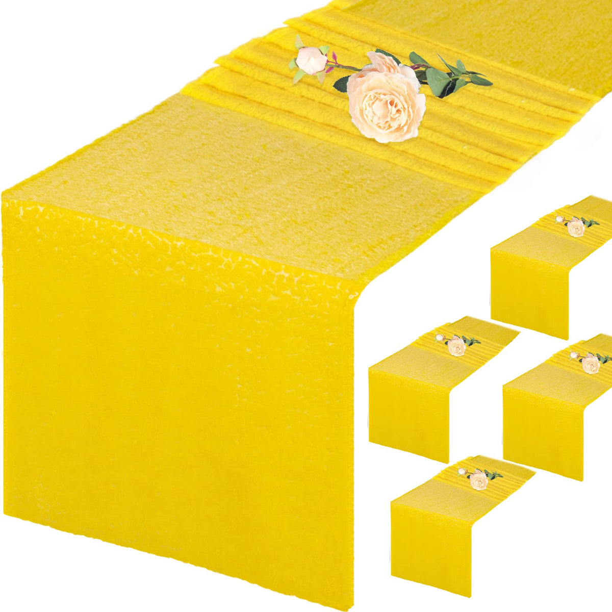 Duobao Yellow Sequin Table Runner 12X72 Inches Pack Of 5 Wedding Runners Sequence Table-Runner Linen Table Cover Overlay Glitter