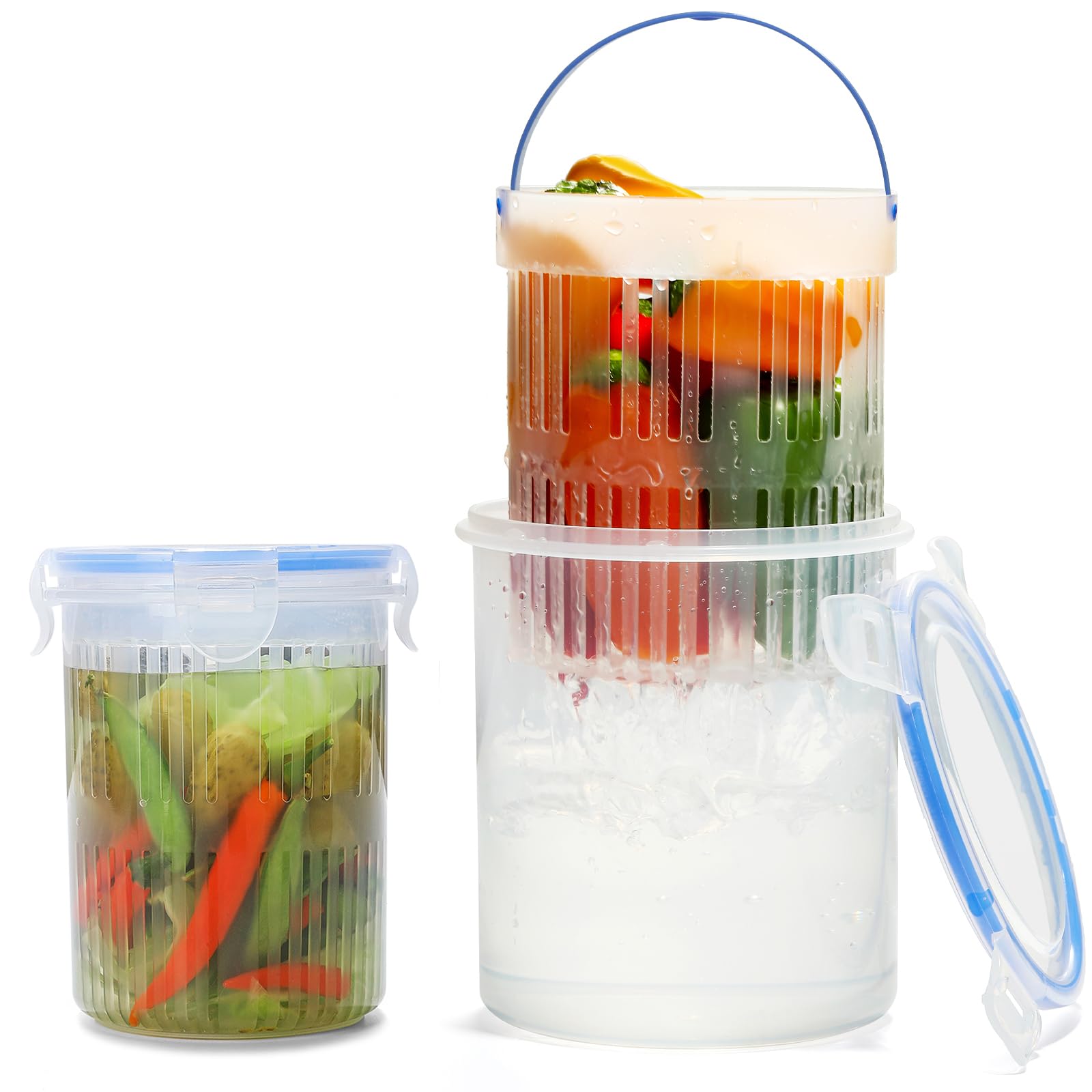 Qiuhome Pickle Jar with Strainer, Pickle Container with Strainer Jalapeno Container Pickle Storage Containers 2 Pcs (24 oz & 45 