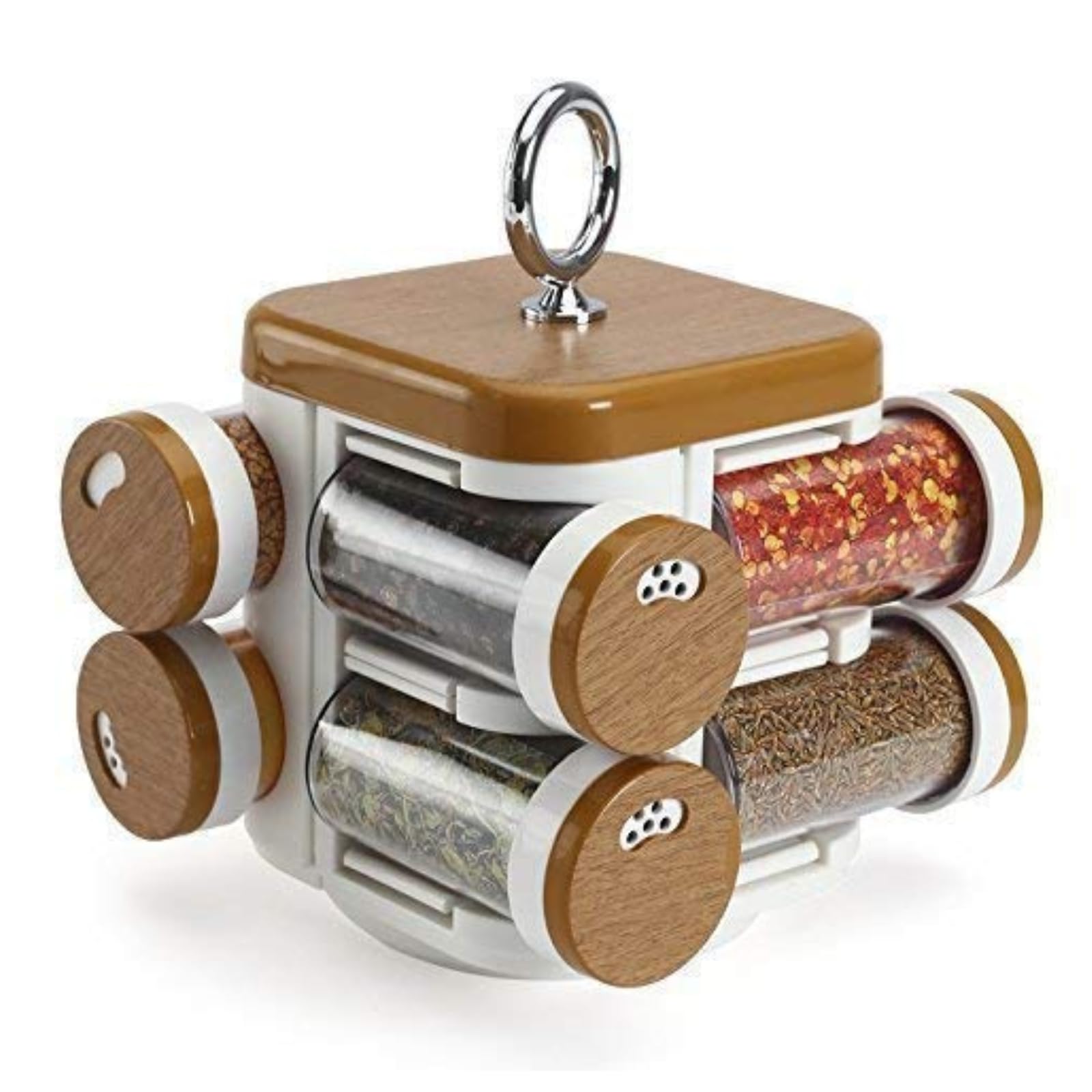 Luximal Wooden Style Plastic Revolving Multipurpose Home Kitchen Organiser House Holding Accessories Items Masala Box Organizer 
