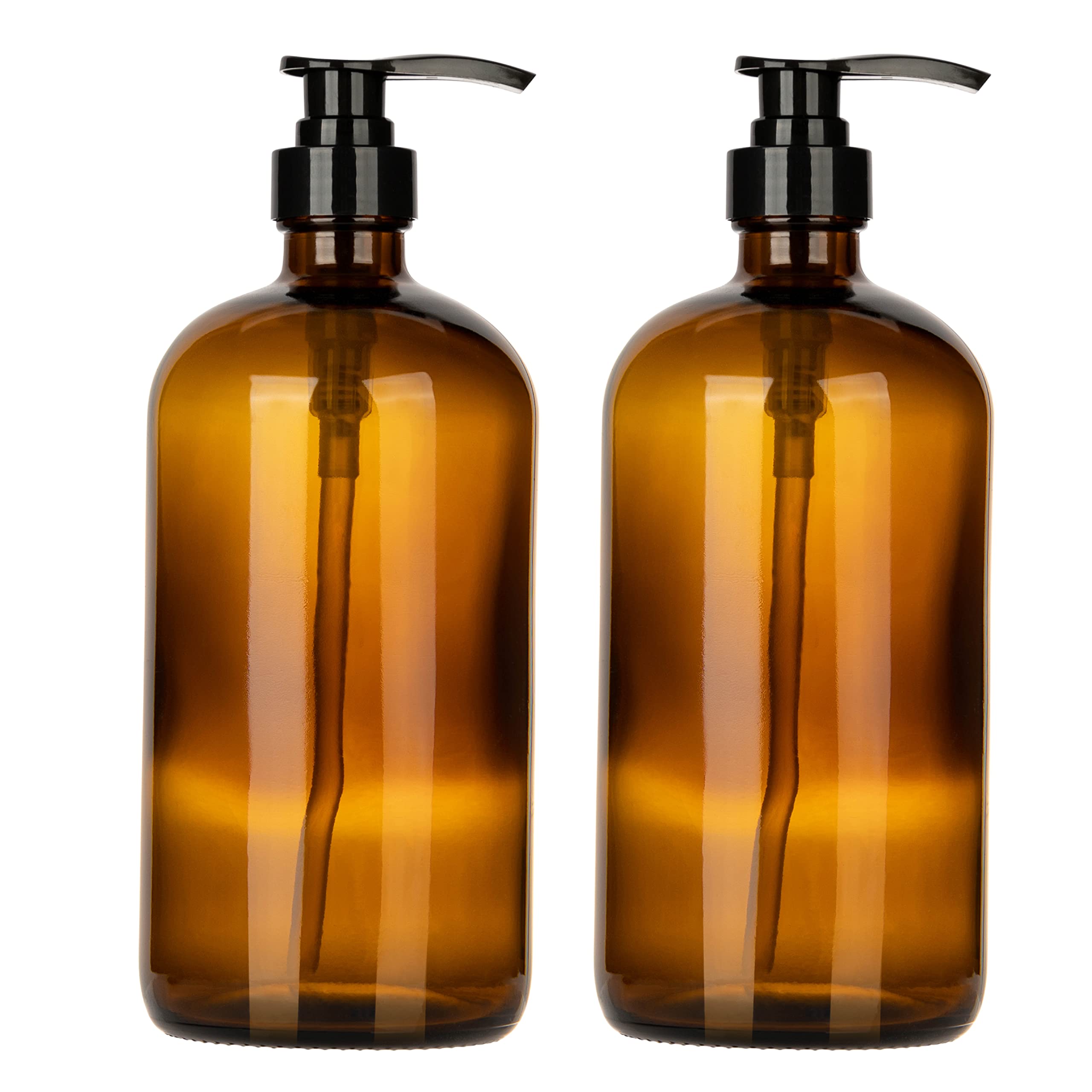 35 Ounce Glass Pump Dispenser Bottle, Large Amber Container With Pump For Shower And Bath Shampoo Soap Conditioner Lotion - 1 Li