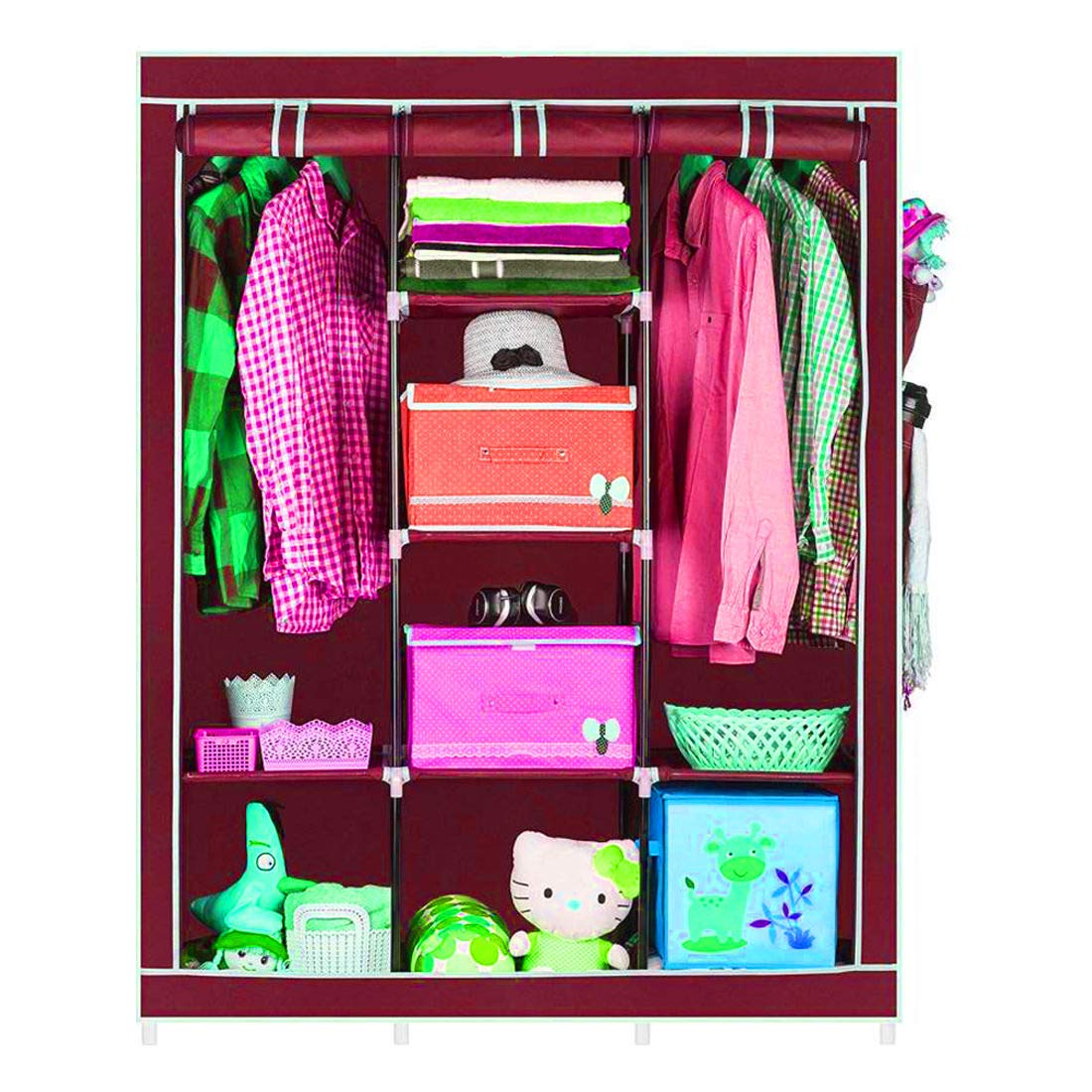 Muren Collapsible Wardrobe Or Clothes Cabinet Storage Organiser(Maroon)