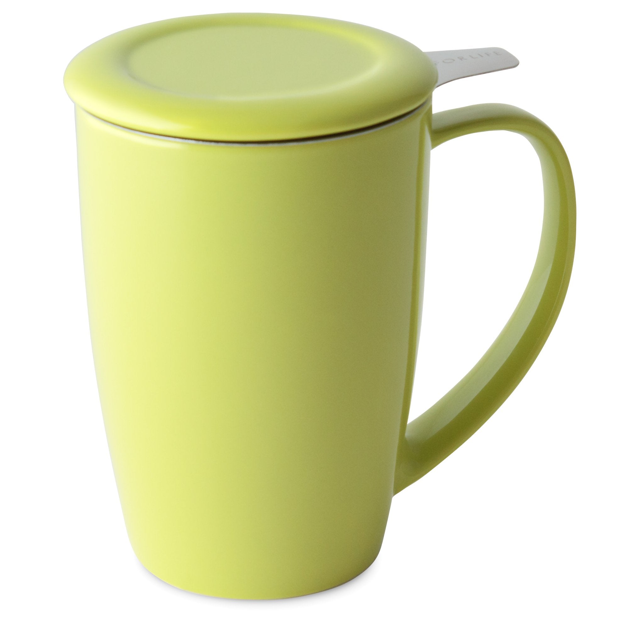 Forlife Curve Tall Tea Mug With Infuser And Lid 15 Ounces, Lime