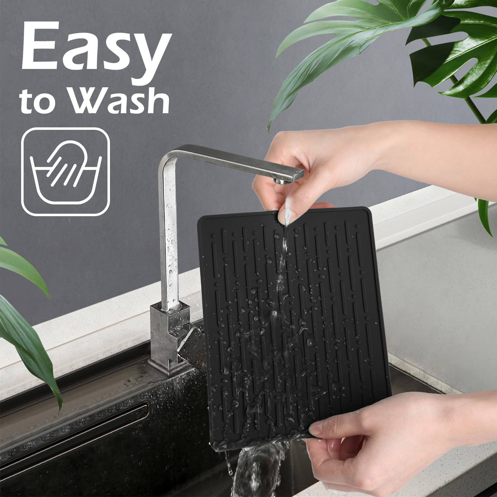 Geeric Dish Drying Mats, Heat-Resistant Silicone Mat For Kitchen Counter, Non-Slip Dish Dry Mat Dishwasher Safe Small, Black