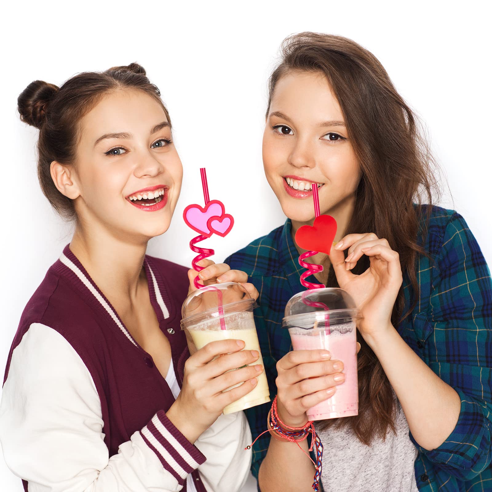 26Pcs Valentines Drinking Straws Reusable Red Love Heart Straws Crazy Loop Straws Valentine School Party Decor Straws For Valent