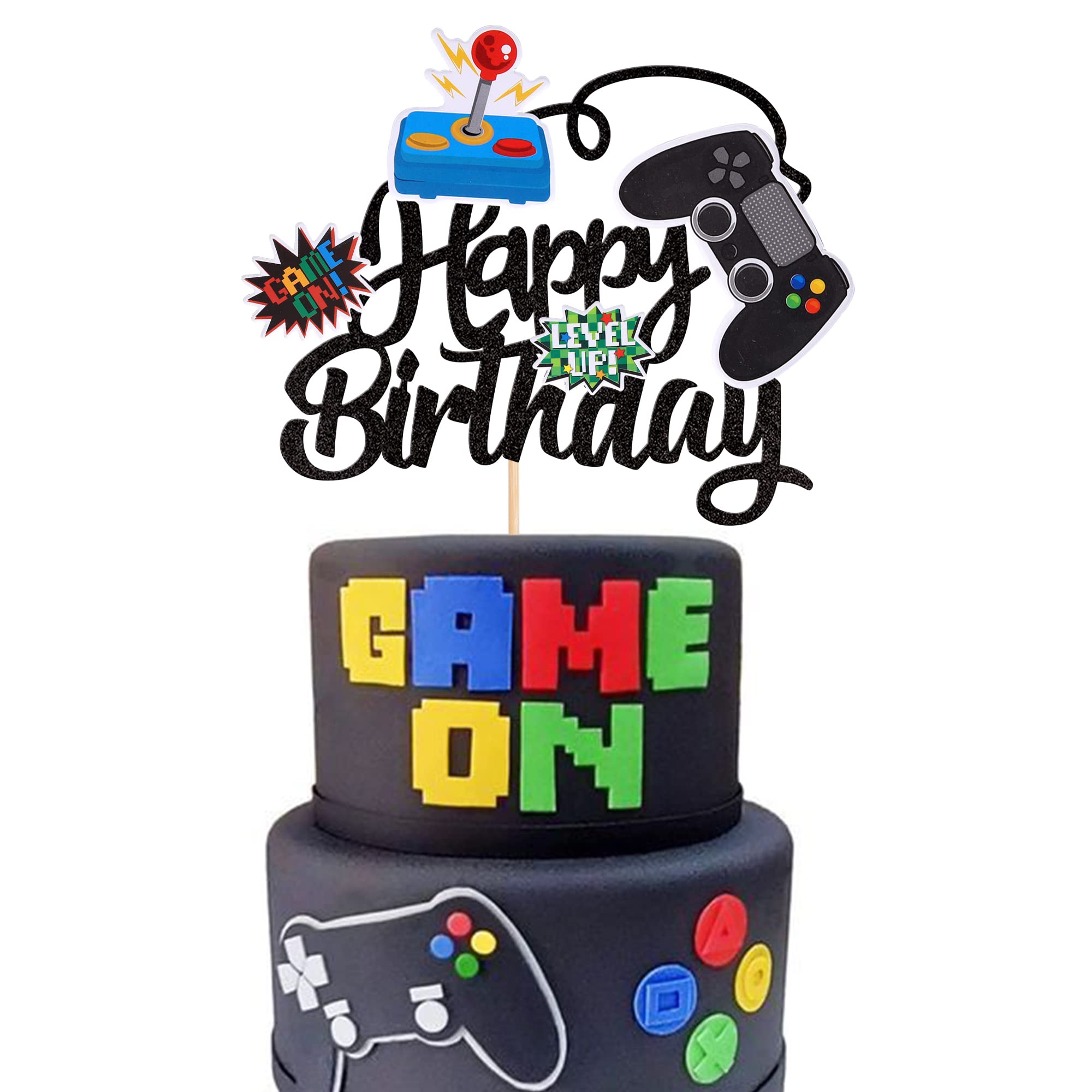 1 Pcs Video Game Happy Birthday Cake Topper Glitter Video Game Cake Pick Game On Controllers Gamepad Cake Decoration For Game Th