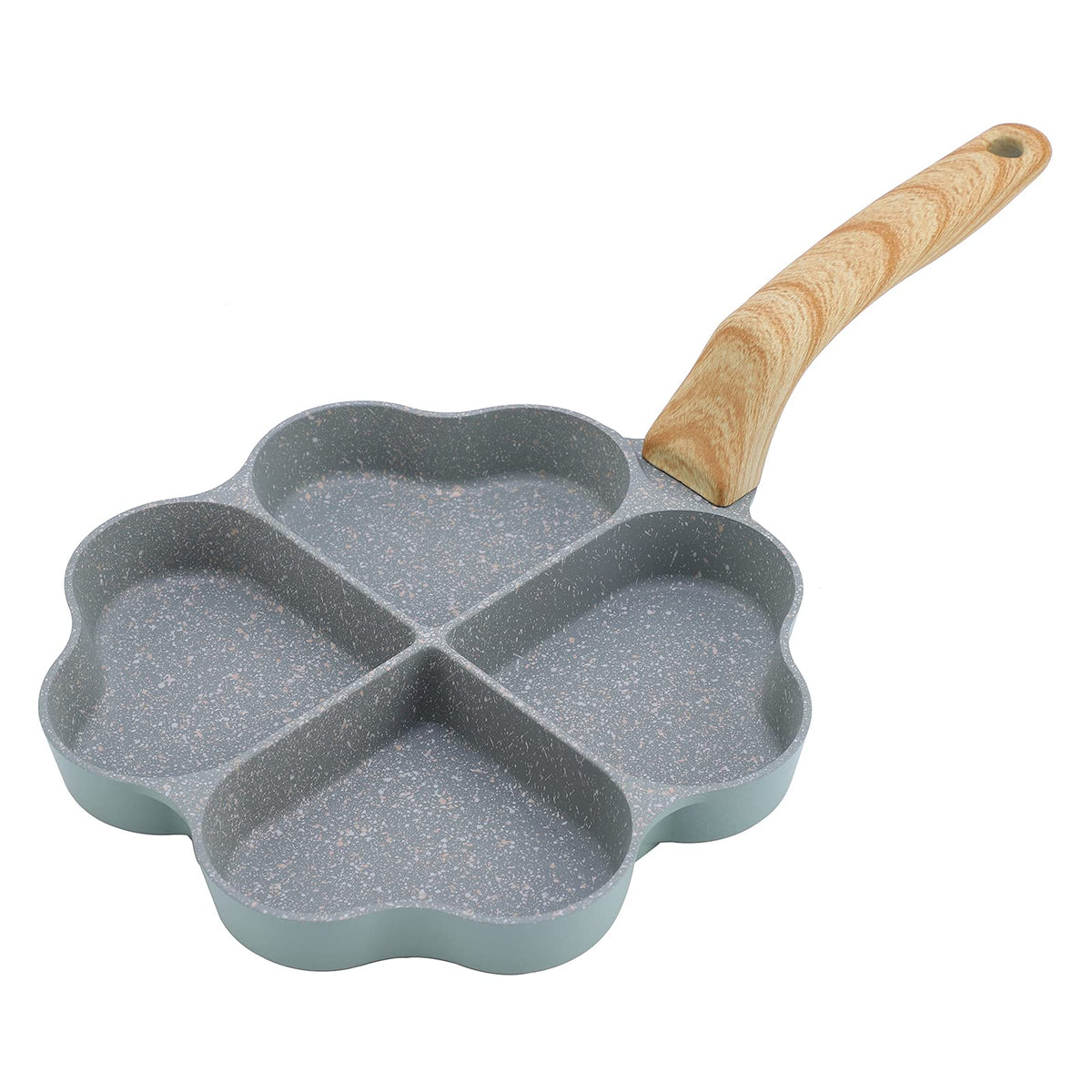 Dafeike Heart Pancake Pan Heart Shape Egg Pan Nonstick 4 Leaf Clover Egg Frying Pan Non Stick Aluminum Heart Egg Skillet, Green