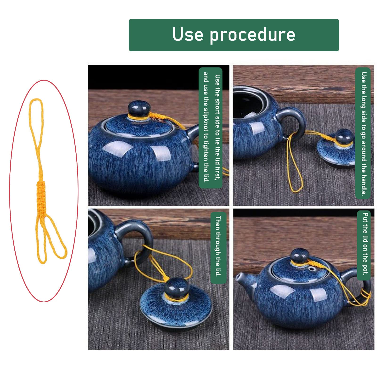 Nentment 6 Pack Teapot Lid Hanging Tether Rope Non Falling Hand-Woven Teapots Top Cover Cord Fob For Cast Iron Teapot Kyusu Teap