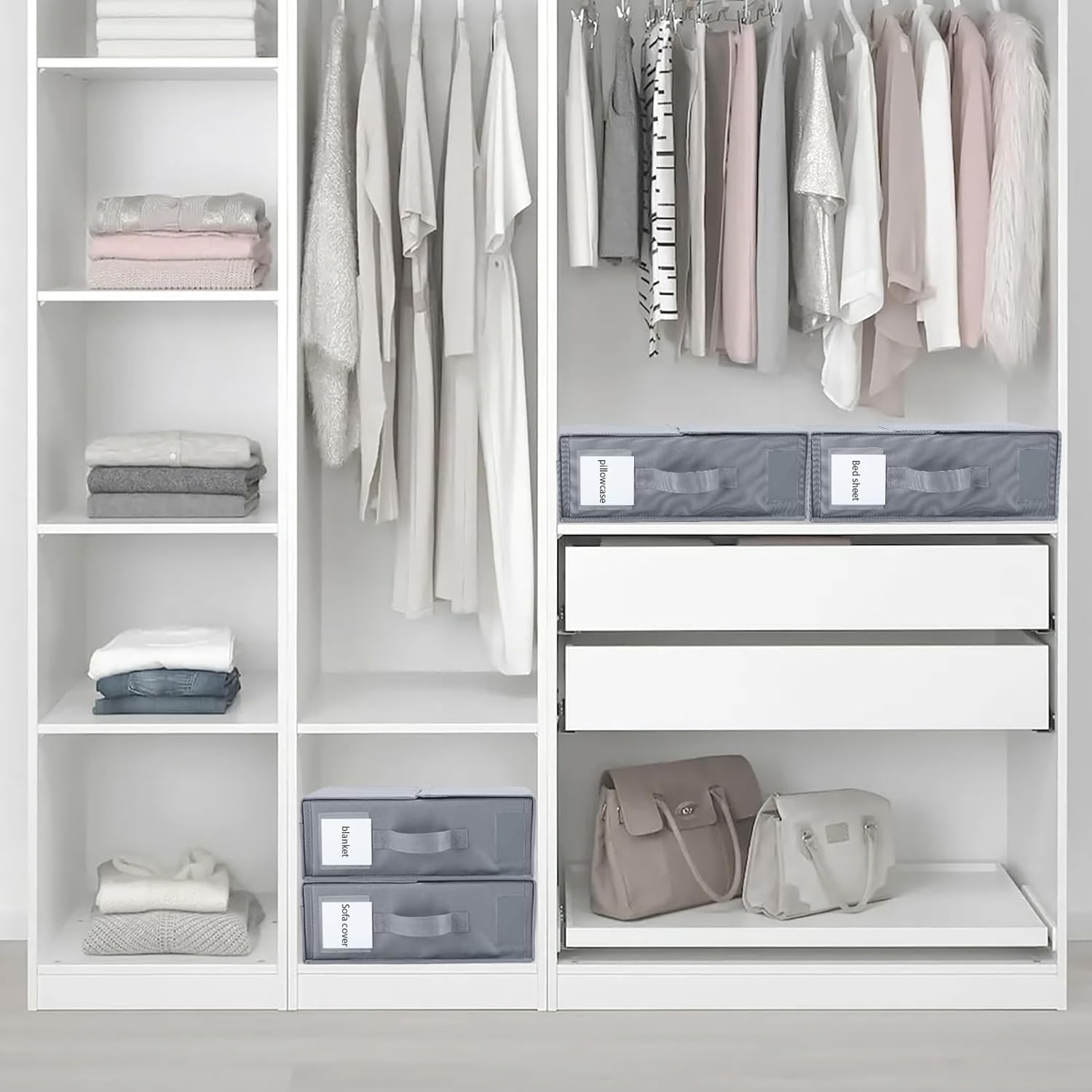 Finneya Bed Sheet Organizers and Storage - 8 Pack, Foldable Sheet Cube Storage Container Linen Closet Organizers, Duvet Covers a