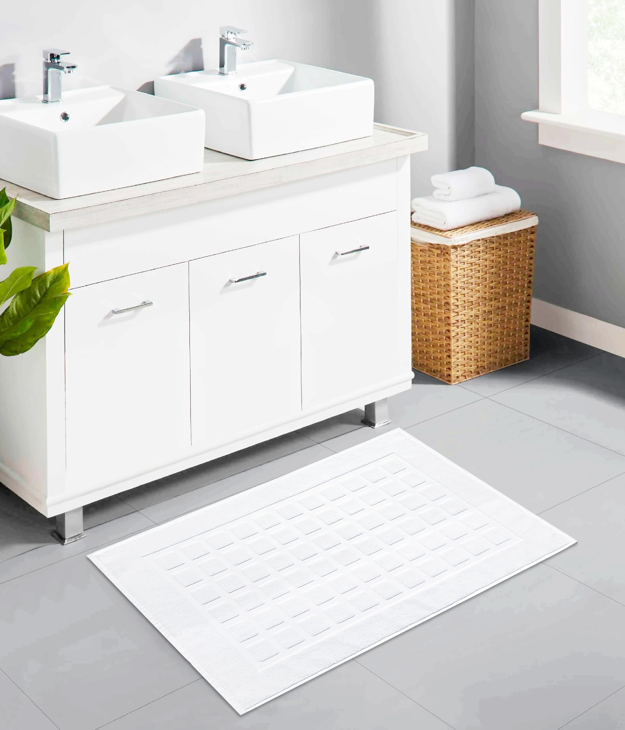 Cotton Craft Bath Tub Mat - Sculpted Tile 100% Cotton Ultra Absorbent Low Lint 1000 Gsm Luxury Bath Mat - Hotel Spa Shower Bathr