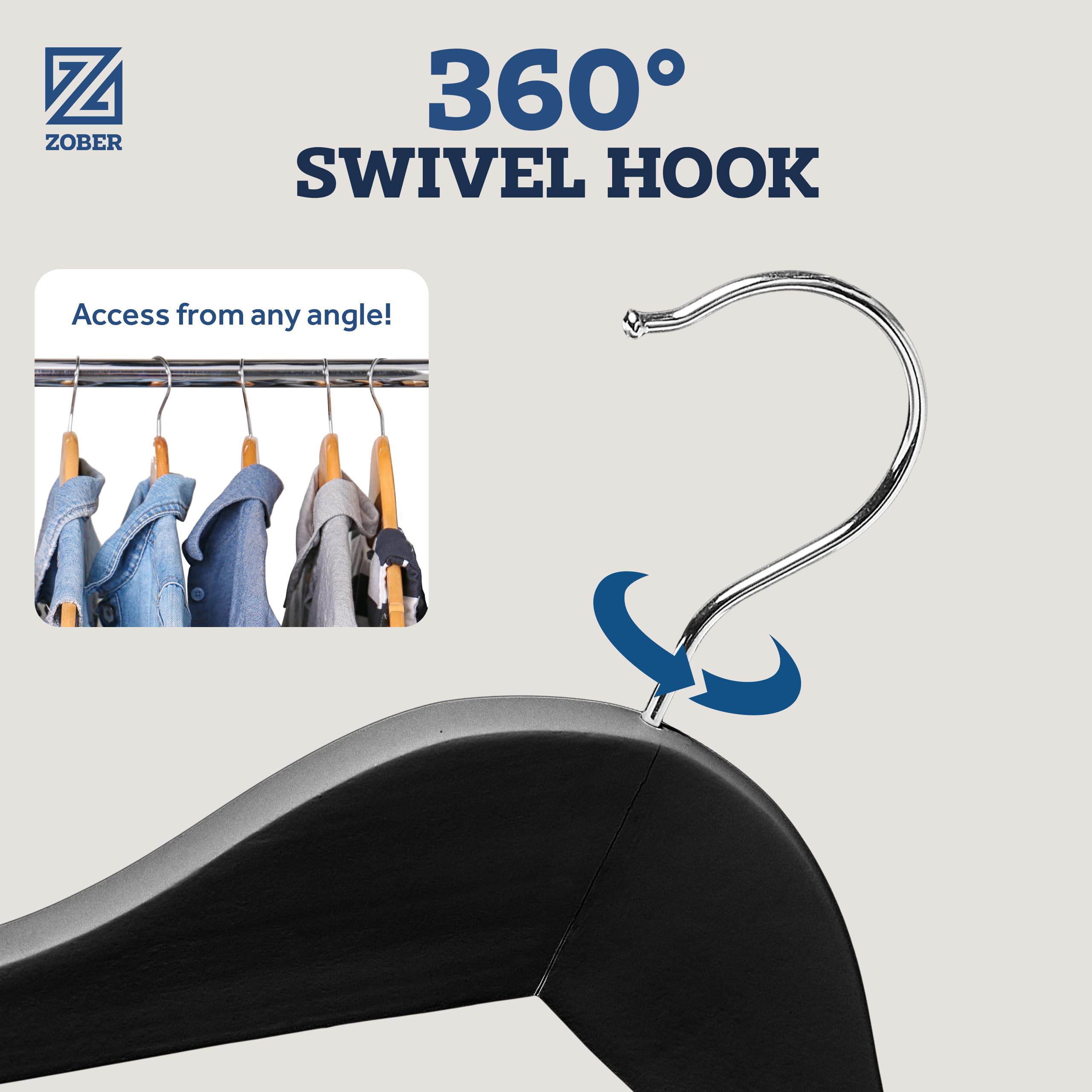 Zober Black Wooden Hangers - 20 Pack, Heavy Duty, Non Slip Wood Hangers for Coats, Jackets, Suits, & Pants - Coat Hangers for Cl