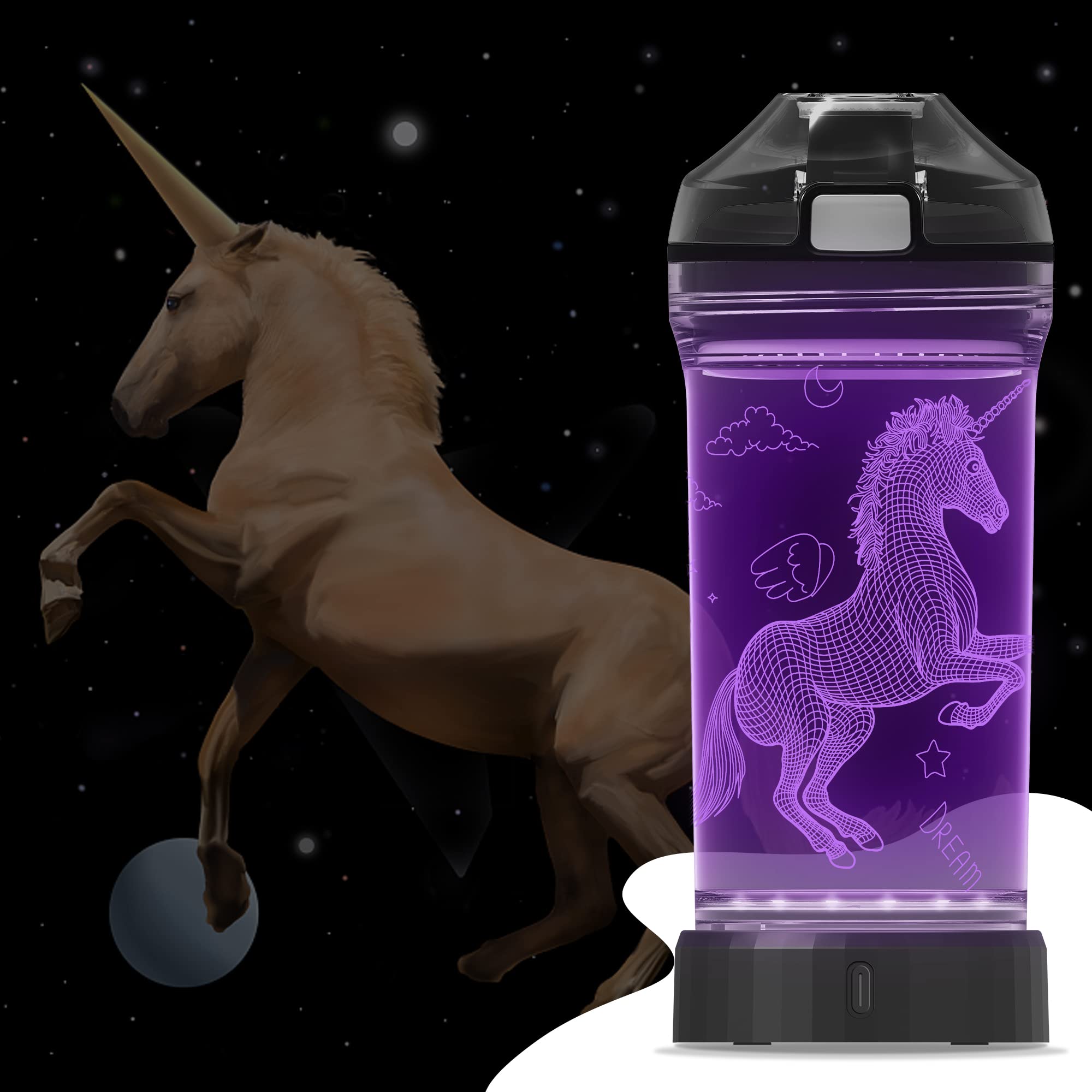 YuanDian Light Up Kids Water Bottle with 3D LED Light- 14 OZ Tritan BPA Free - 7 Color Light Cool Drinking Cups Gift for School