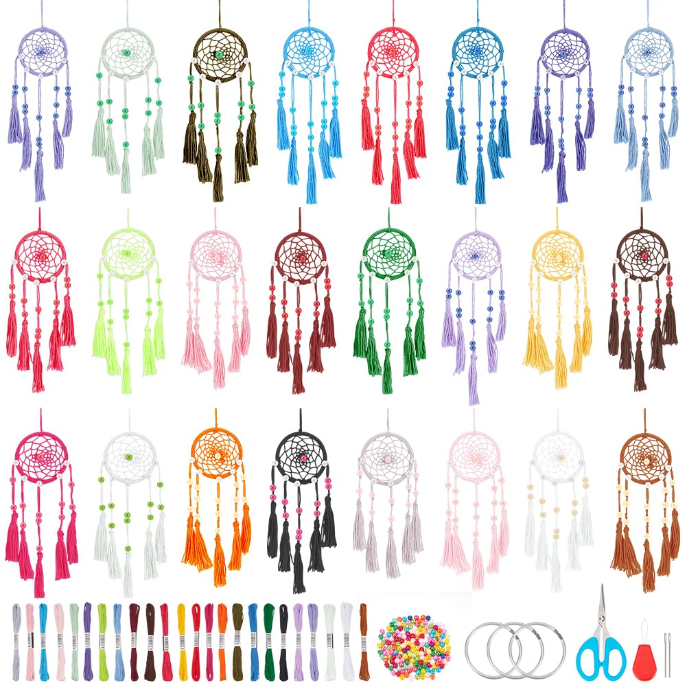 INFUNLY 24PCS DIY Small Dream Catcher Kits for Beginners Colorful Handmade Dreamcatcher Kit for Starters DIY Mini Ornament Makin