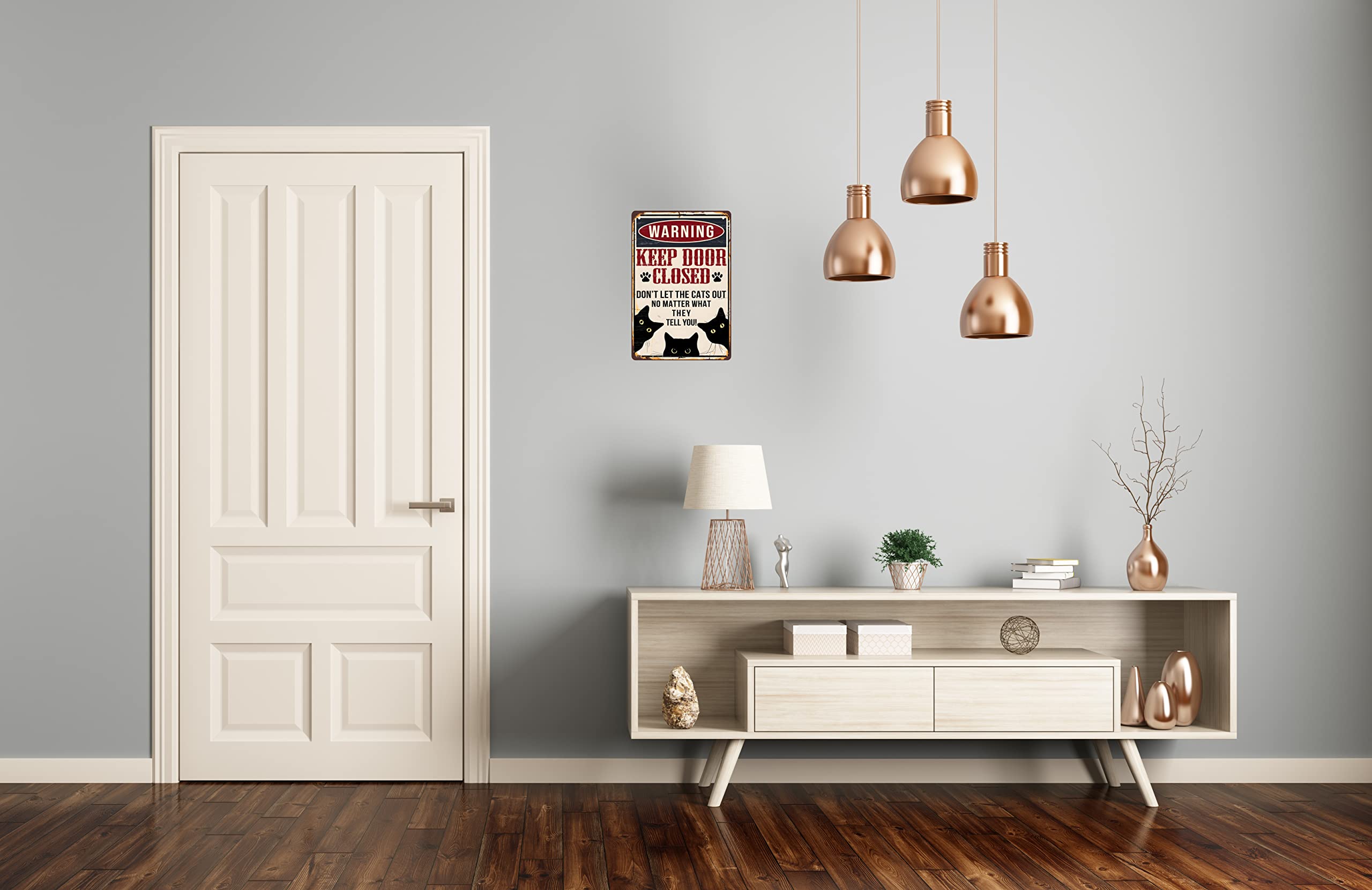 Funny Black Cat Warning Decor Retro Metal Tin Sign - Keep Door Closed Don'T Let The Cats Out No Matter What They Tell You - Vint