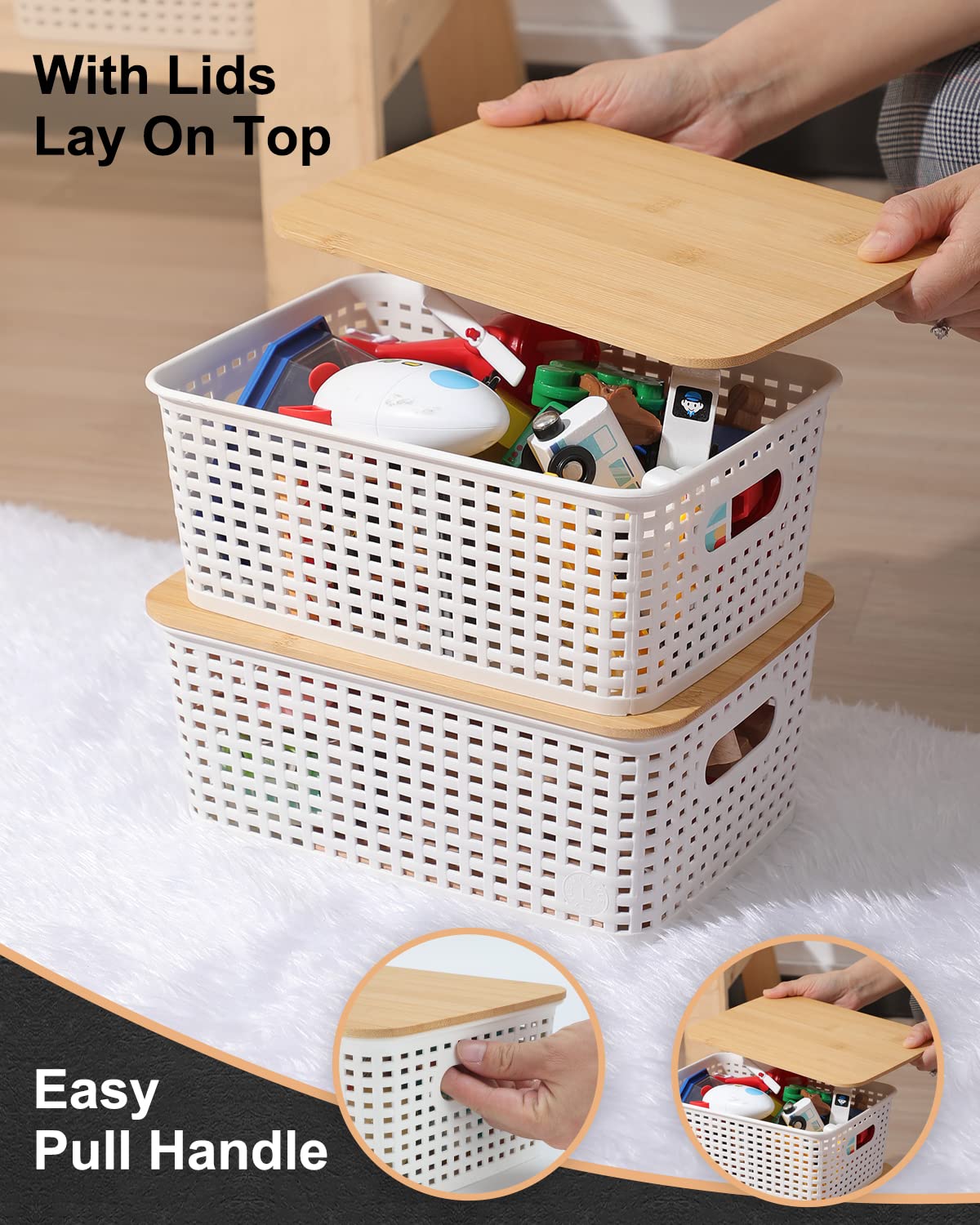 Plastic Storage Bins With Bamboo Lid Pantry Organization And Storage Baskets Containers Lidded Organizer Bins Small Baskets For