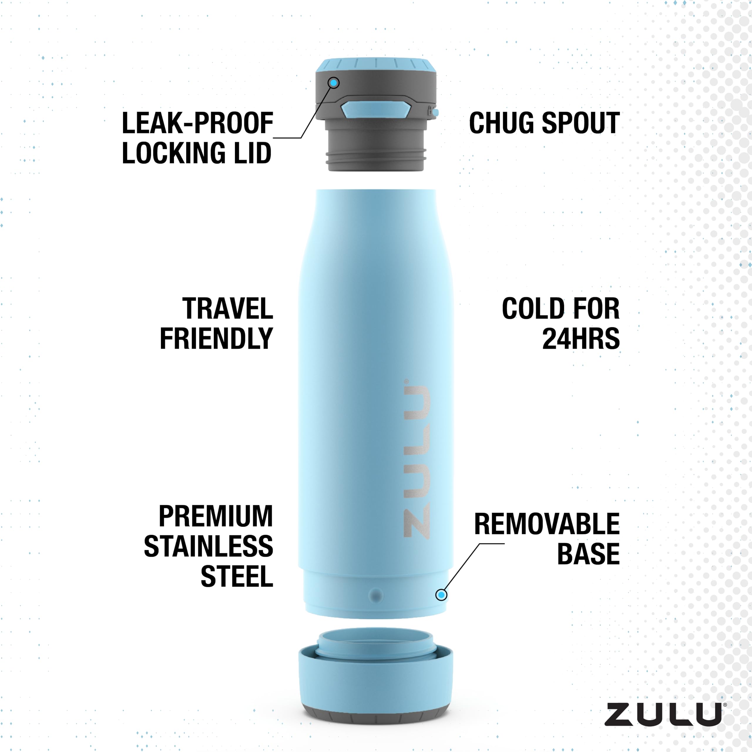 Zulu Ace 18Oz Vacuum Insulated Stainless Steel Water Bottle With Chug Spout, Leak-Proof Locking Lid And Removable Base For Schoo