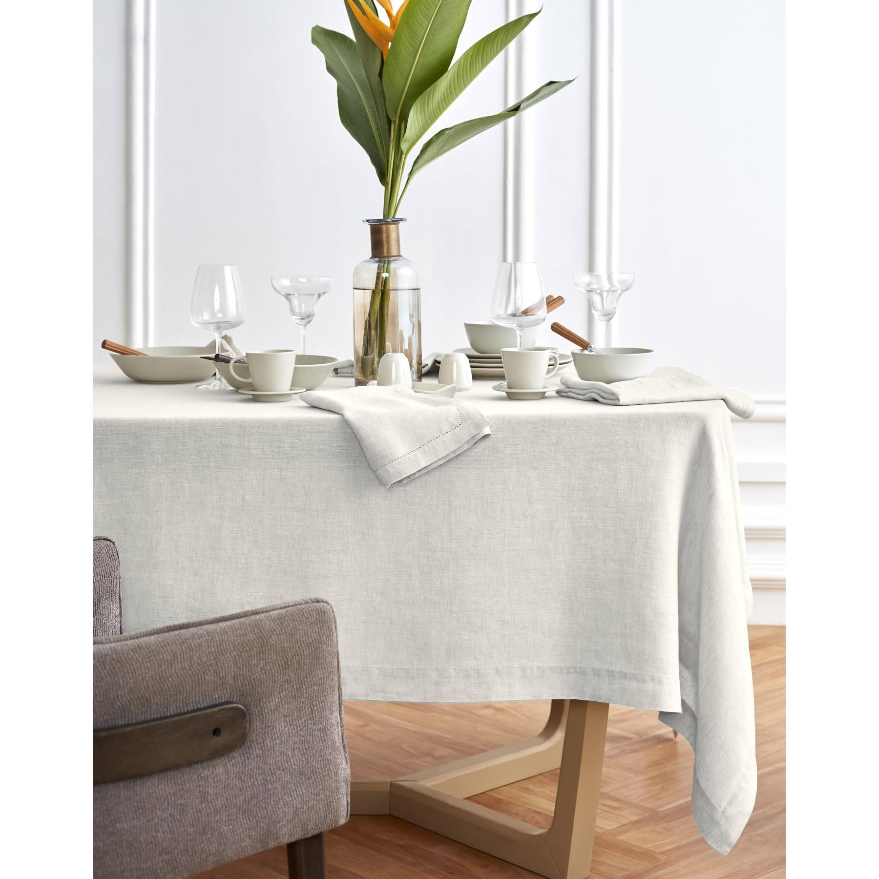 Solino Home Light Flax Linen Tablecloth 70 X 70 Inch - Sonoma, 100% Pure Linen Prewashed Table Cloth - Machine Washable Tableclo