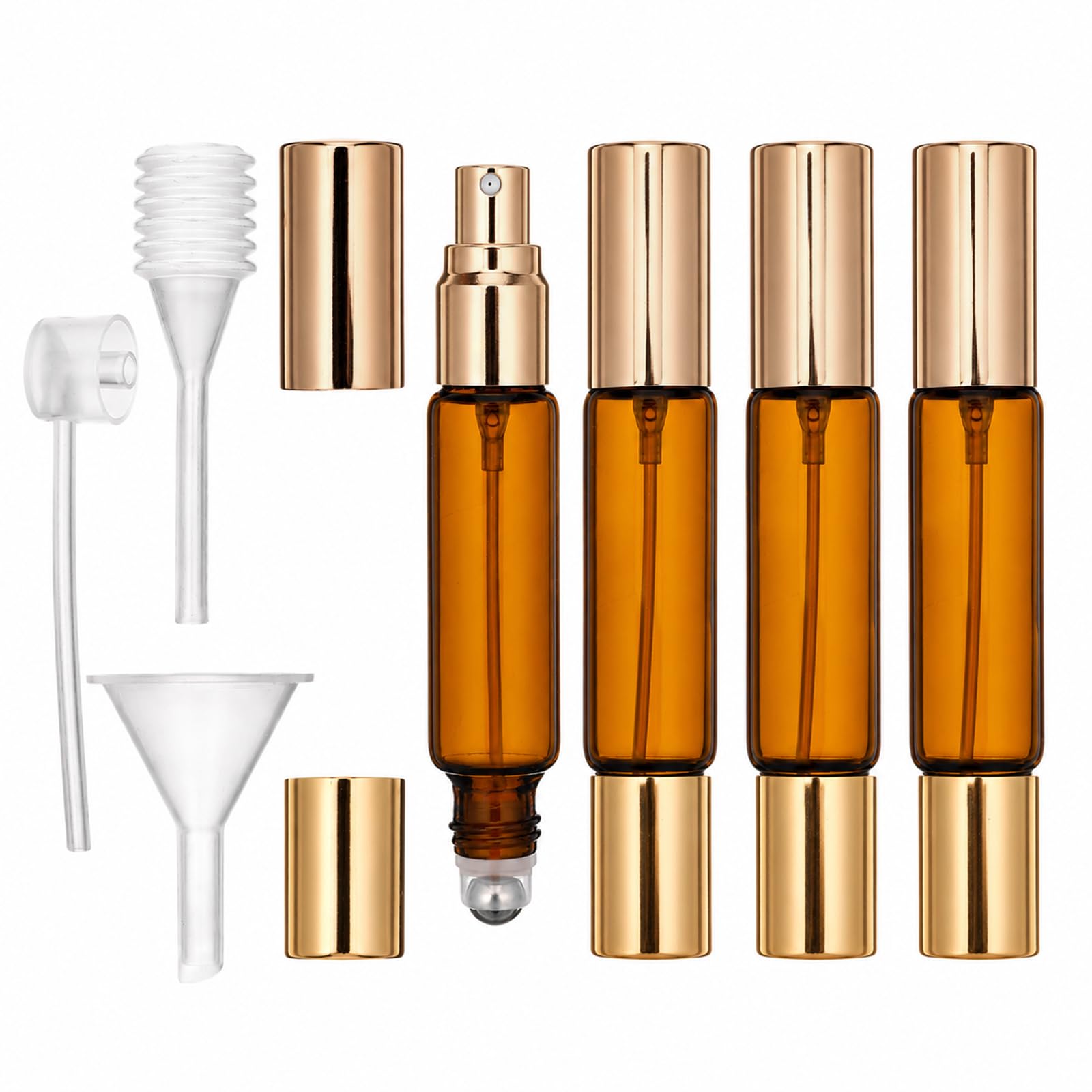 Yykazqe 4pcs Refillable Perfume Bottle, 10ml DualHead Travel Perfume Bottle with Roller Ball & Spray, Leakproof Portable Roller