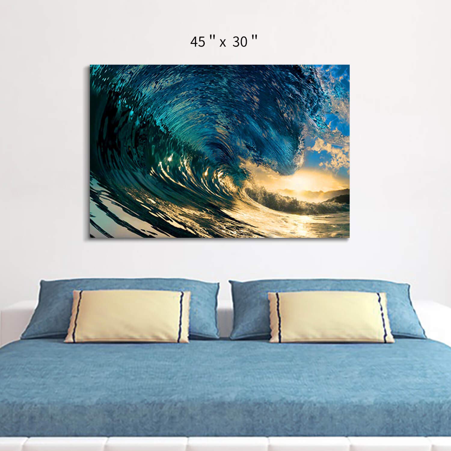 Ocean Wave Canvas Wall Art: Stunning Sunset Seascape Artwork Painting Print On Canvas For Living Room (45'' X 30'' X 1 Panel)