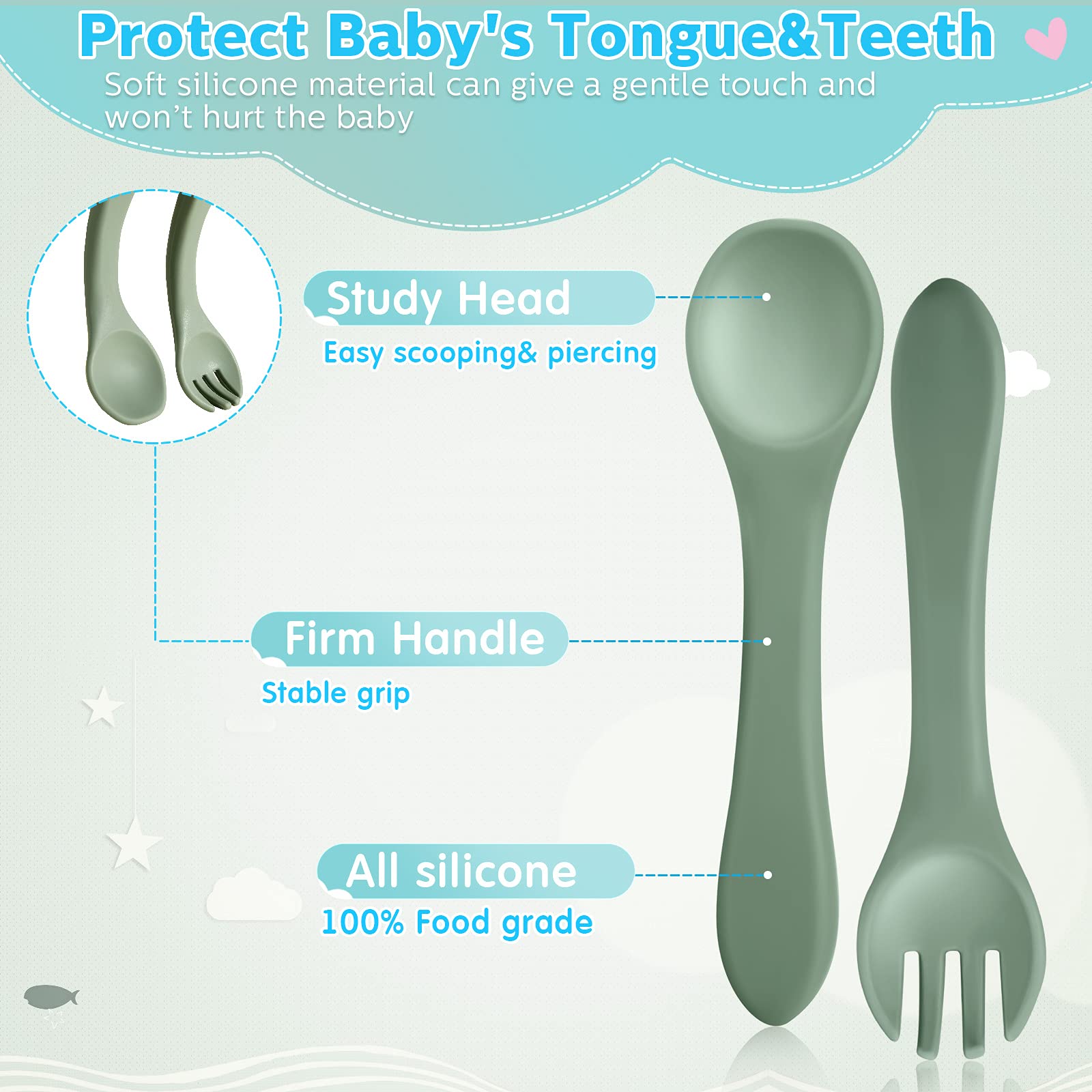 6 Pieces Silicone Baby Feeding Forks and Spoons Set Hot Safety First Stage Self Feeding Supplies Mini Kids Utensils for Over 6 M